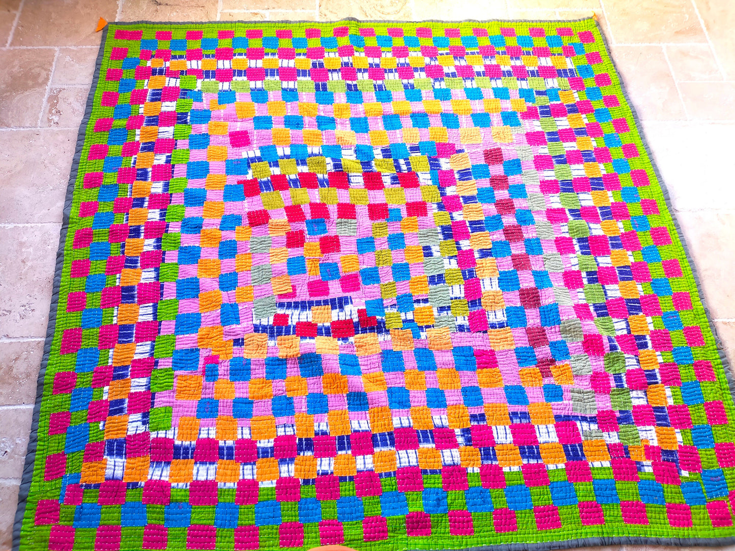Siddi Kavand - Kantha Quilt - Double Quilt Or Textile Art, Made With Up-Cycled Cotton Offcuts - Hand-Stitched By Women In Karnataka, India