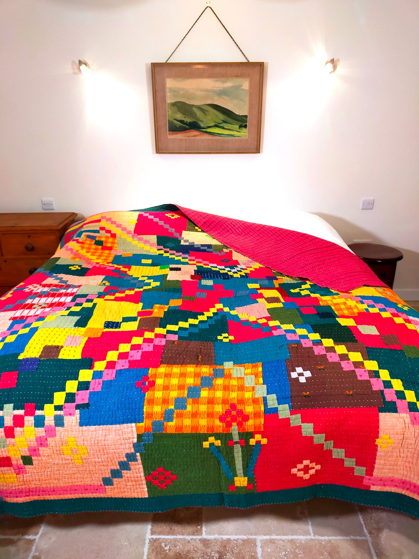 A Siddi Kavand - Kantha Quilt - Large Quilt Or Textile Art, Made With Up-Cycled Cotton - Hand-Stitched By Women In India