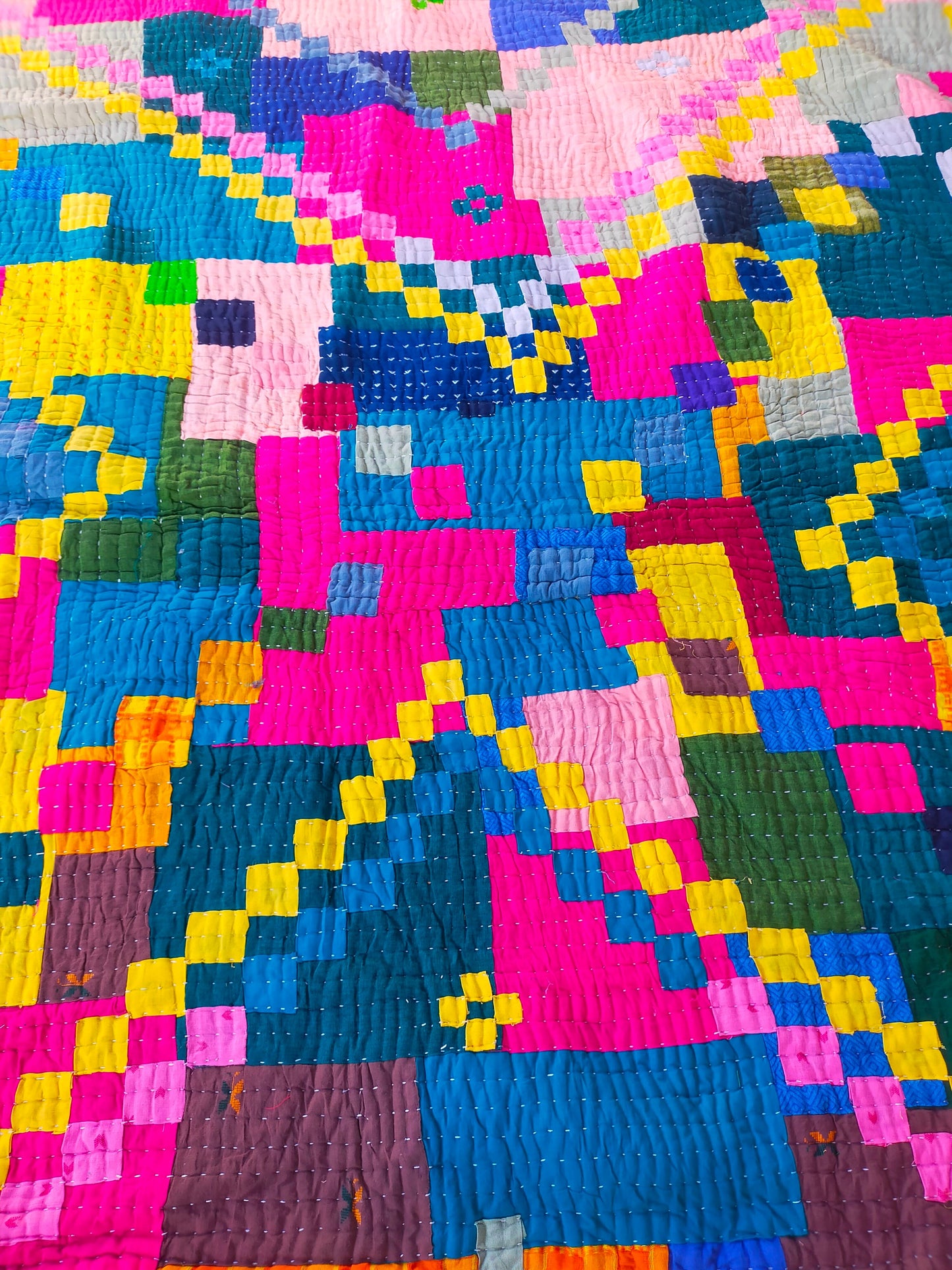 A Siddi Kavand - Kantha Quilt - Large Quilt Or Textile Art, Made With Up-Cycled Cotton - Hand-Stitched By Women In India