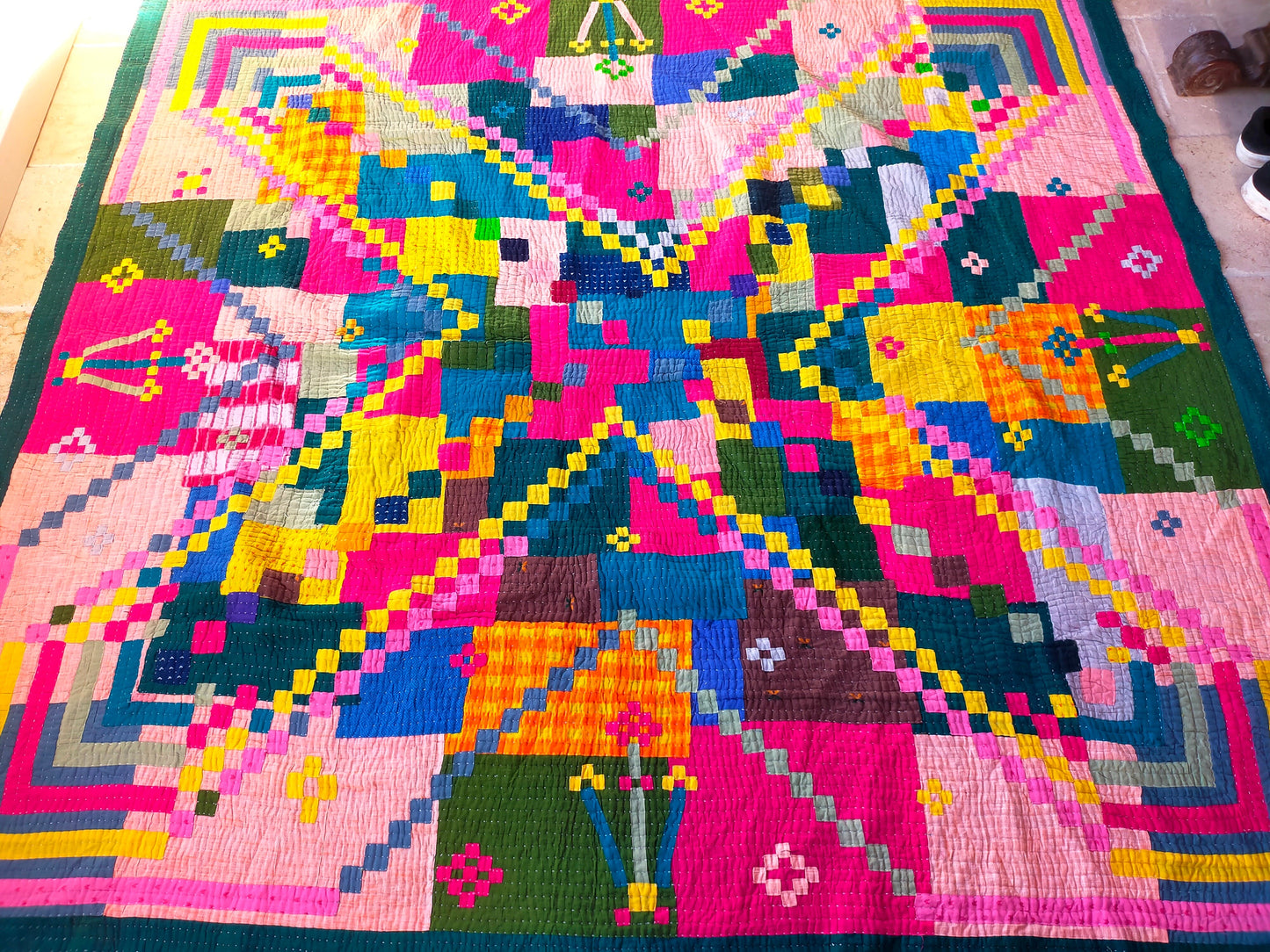 A Siddi Kavand - Kantha Quilt - Large Quilt Or Textile Art, Made With Up-Cycled Cotton - Hand-Stitched By Women In India