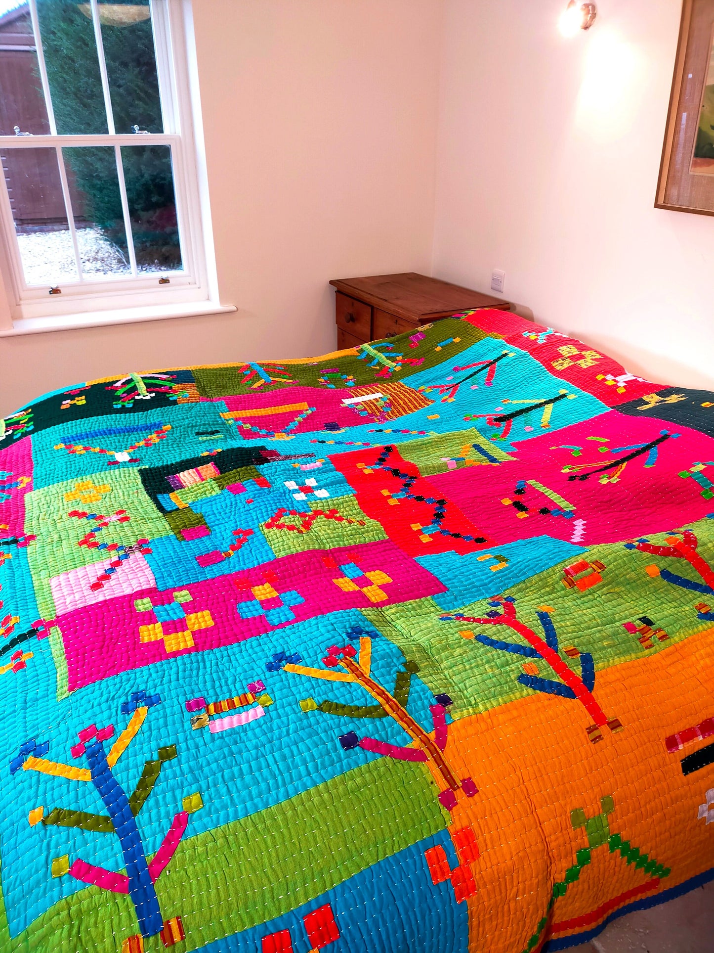 Siddi Kavand - Kantha Quilt - Large Quilt Or Textile Art, Made With Up-Cycled Cotton - Hand-Stitched By Women In Karnataka, India