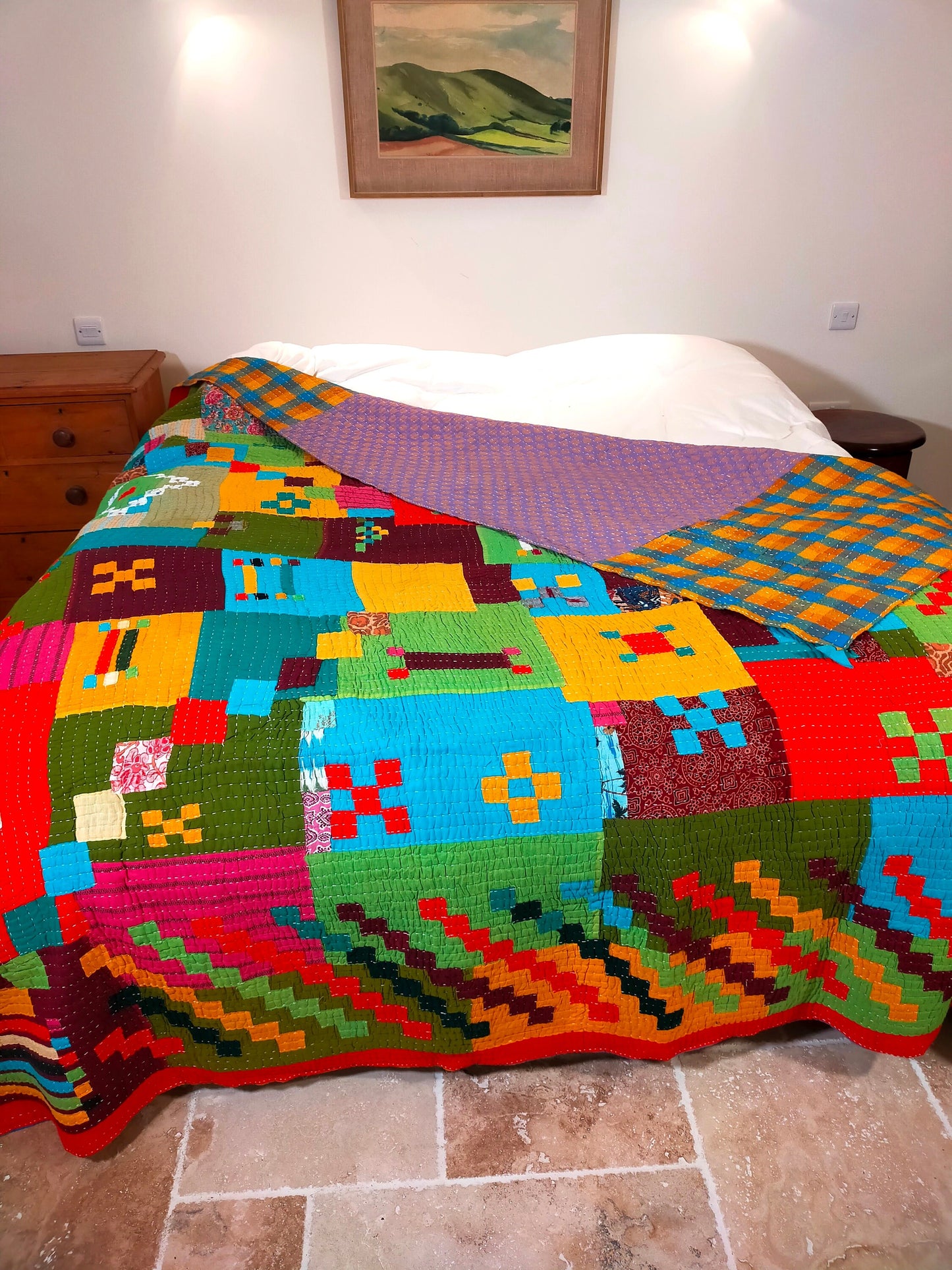 Siddi Kawandi - Patchwork Kantha Blanket, Made With Up-Cycled Cotton - Hand-Stitched By African Indian Women In India