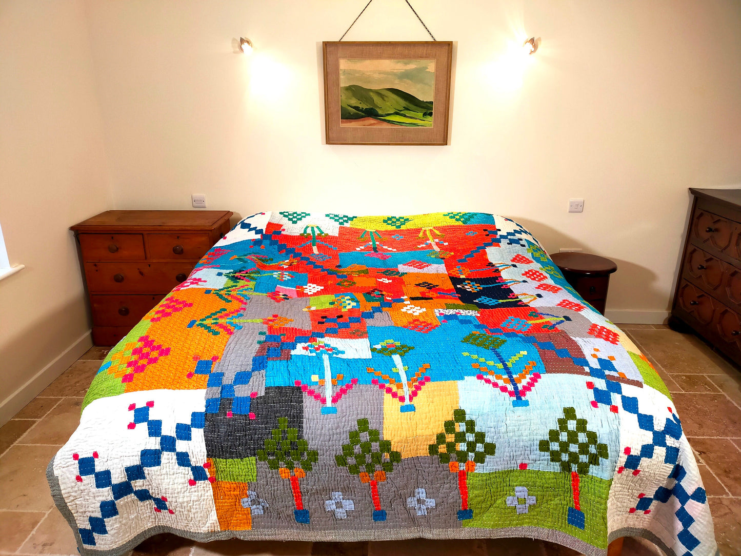 Siddi Kawandi - Patchwork Kantha Double Blanket, Made With Up-Cycled Cotton - Hand-Stitched By African Indian Women In India
