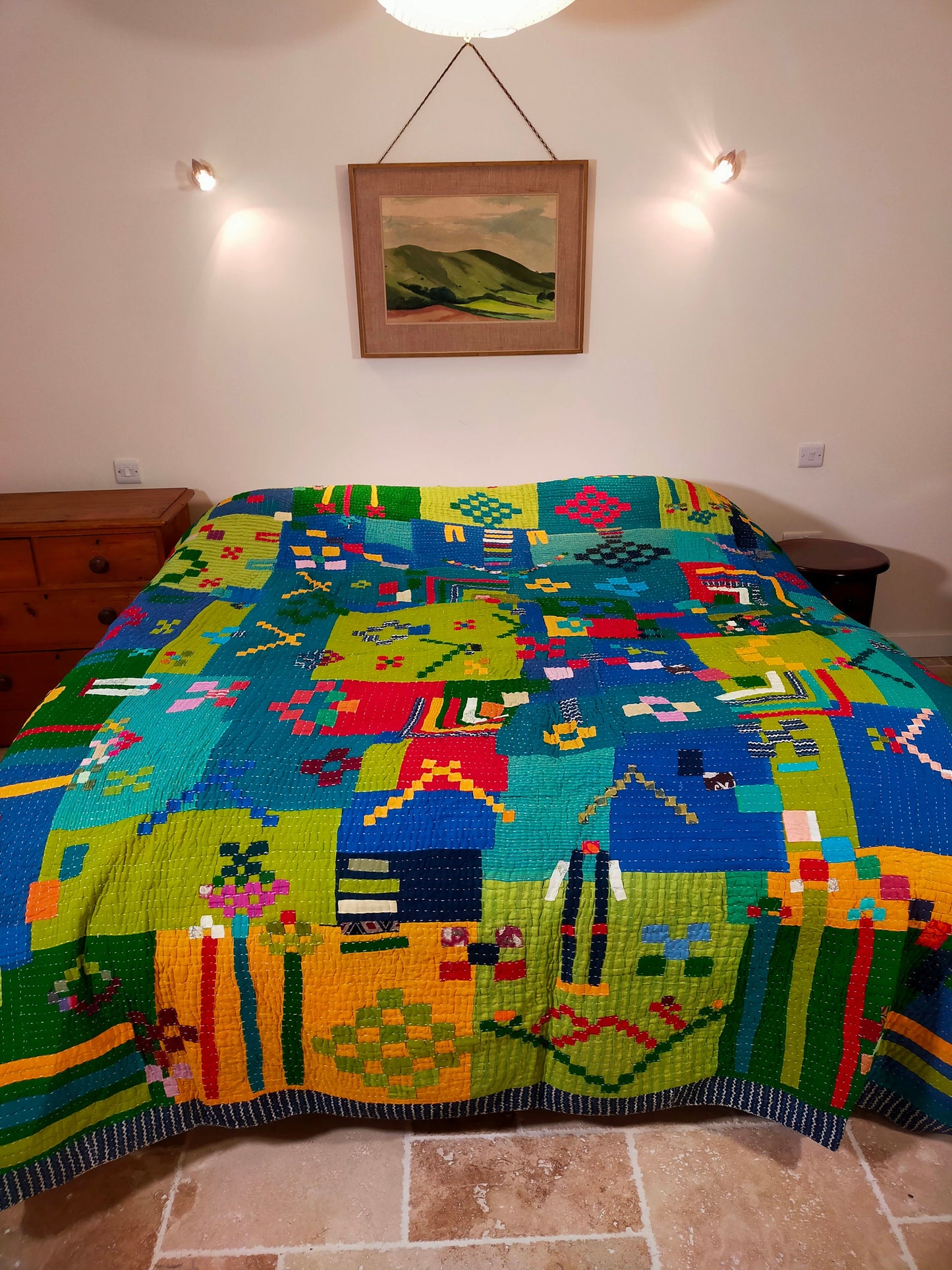 Siddi Kavand - Kantha Quilt - Double Quilt Or Throw, Made With Recycled Cotton Offcuts - Hand-Stitched By Women In Karnataka, India