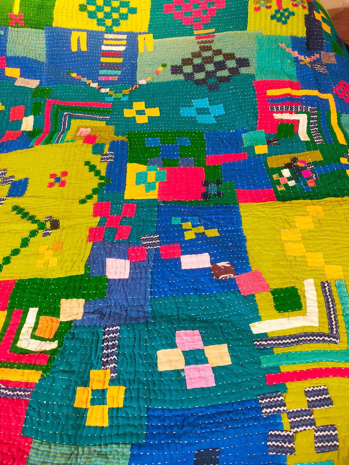 Siddi Kavand - Kantha Quilt - Double Quilt Or Throw, Made With Recycled Cotton Offcuts - Hand-Stitched By Women In Karnataka, India