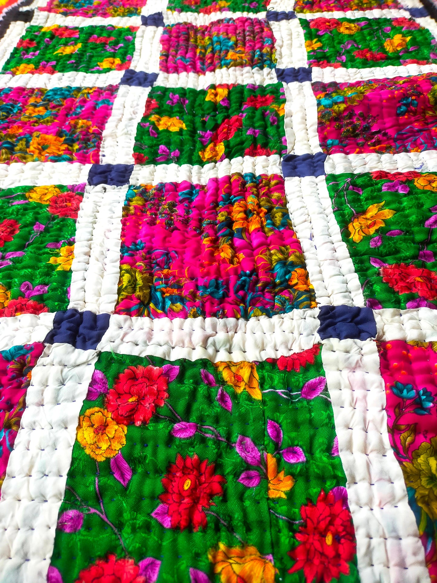 Hand-Stitched Patchwork Quilt From The Meghwal Tribe Of Kutch, Gujarat. Bright And Colourful