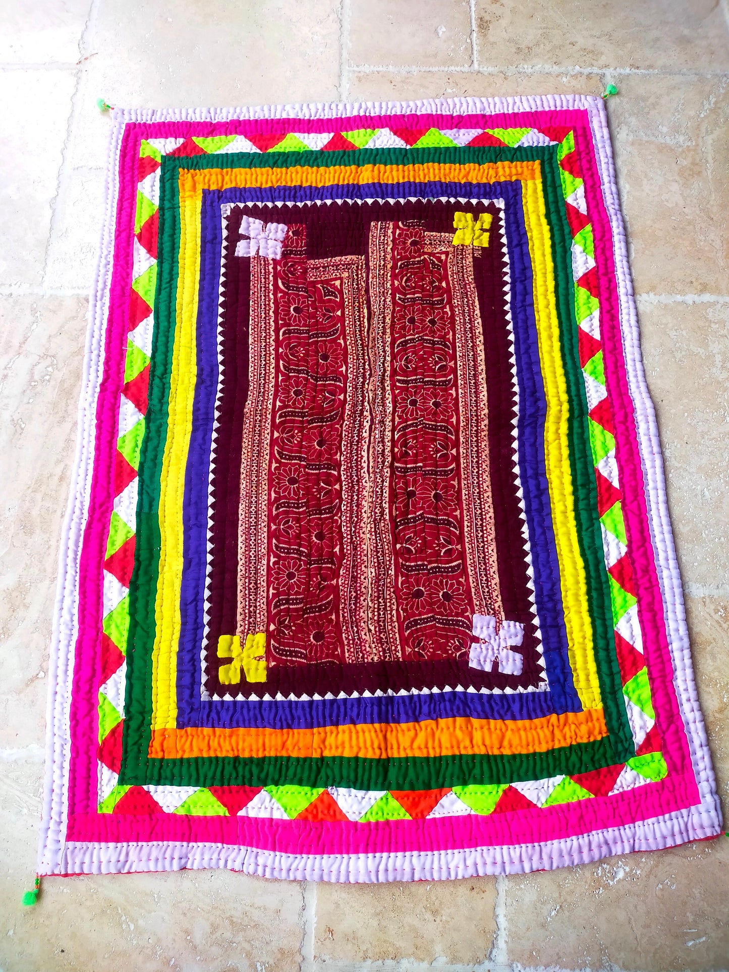 Hand-Stitched Patchwork Quilt From The Meghwal Tribe Of Kutch, Gujarat. Kantha Ralli