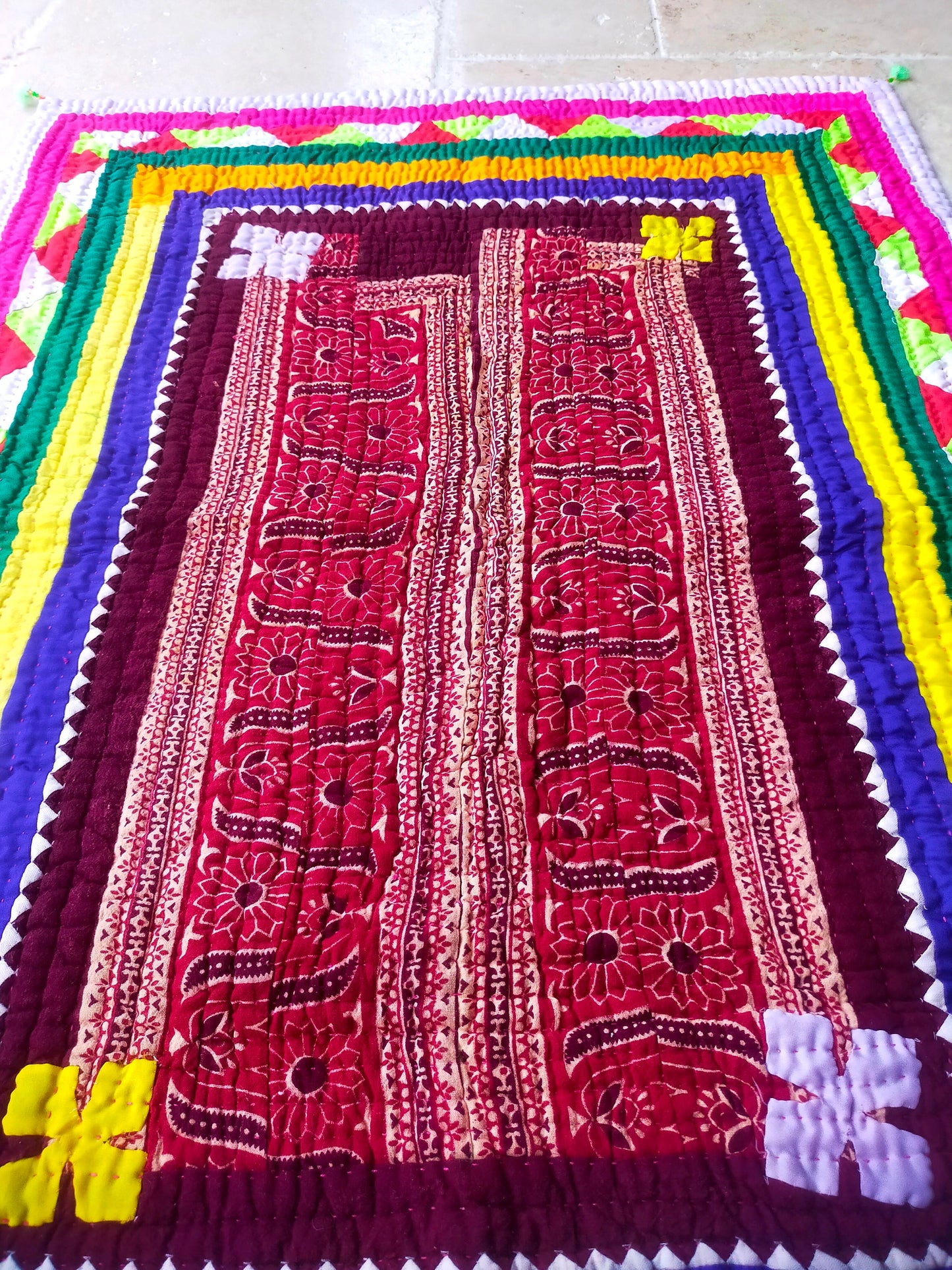 Hand-Stitched Patchwork Quilt From The Meghwal Tribe Of Kutch, Gujarat. Kantha Ralli