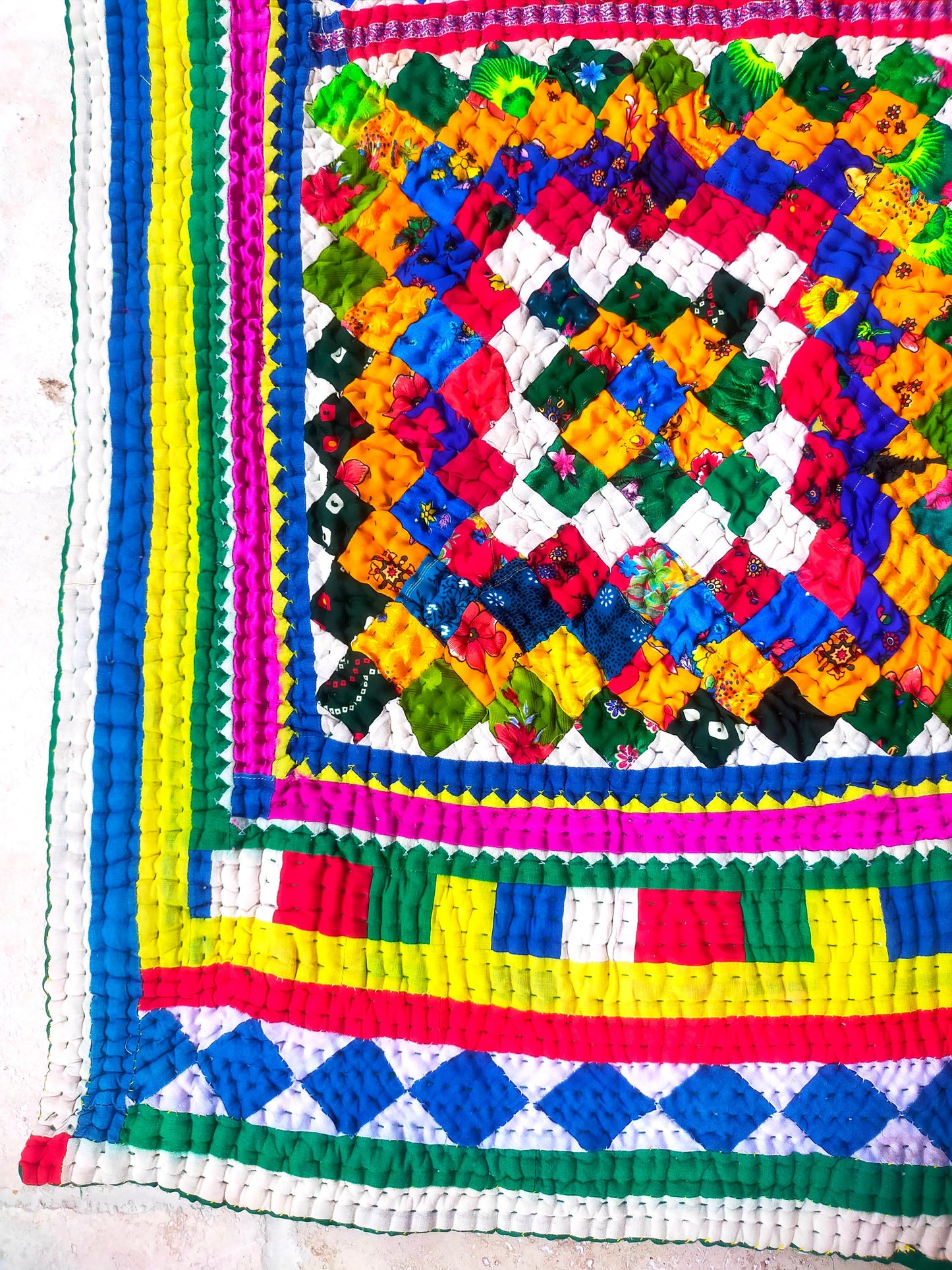 Hand-Stitched Patchwork Quilt From The Meghwal Tribe Of Kutch, Gujarat. Ralli Kantha