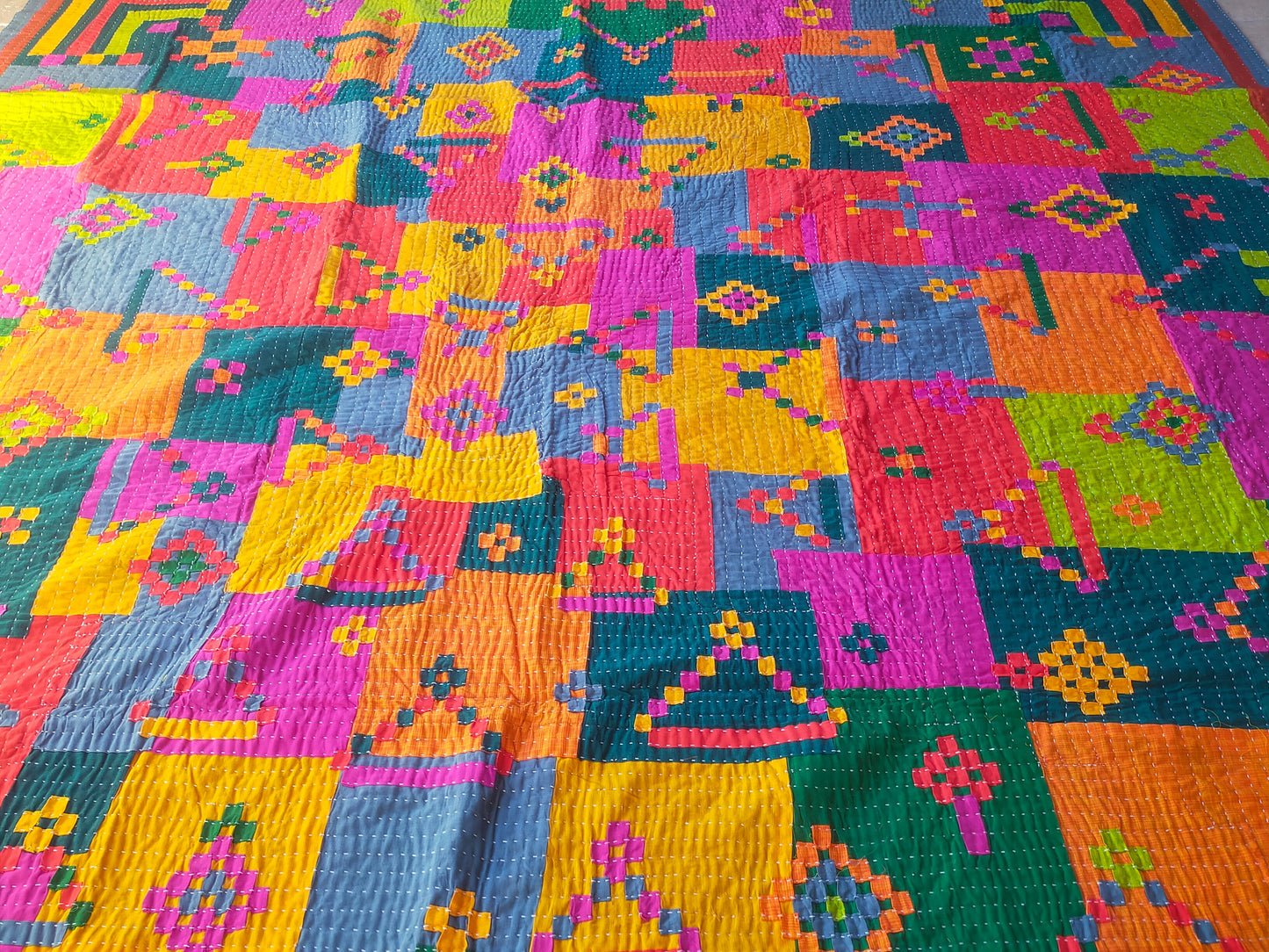 Siddi Kavand - Kantha Quilt - Double Quilt Or Textile Art, Made With Up-Cycled Cotton - Hand-Stitched By Women In Karnataka, India