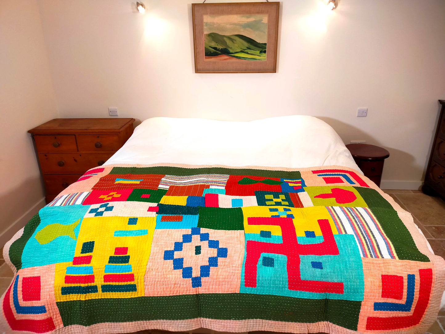 Siddi Kavand - Kantha Quilt - Single Quilt Or Throw, Made With Recycled Cotton Offcuts - Hand-Stitched By Women In Karnataka, India