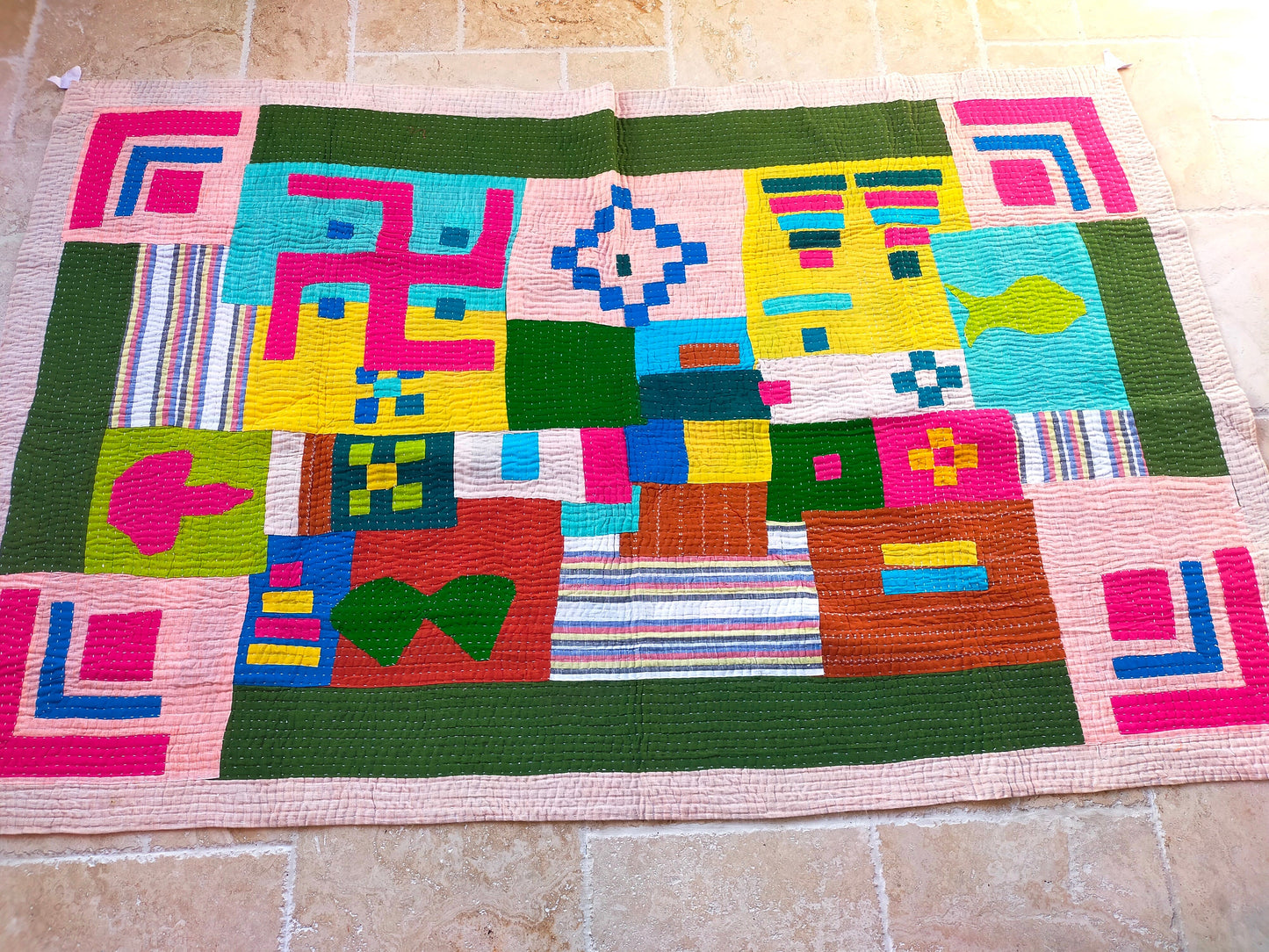 Siddi Kavand - Kantha Quilt - Single Quilt Or Throw, Made With Recycled Cotton Offcuts - Hand-Stitched By Women In Karnataka, India