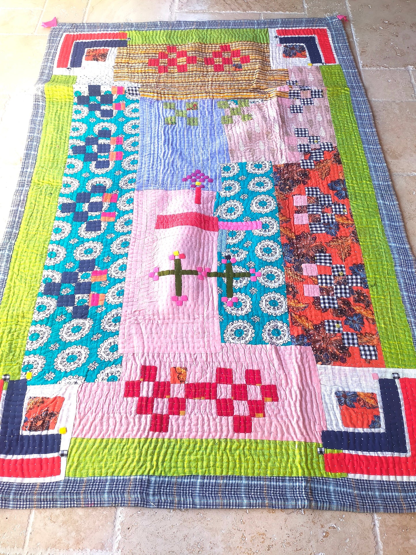 Siddi Kavand - Kantha Quilt - Single Quilt Or Textile Art, Made With Recycled Cotton - Hand-Stitched By Women In India