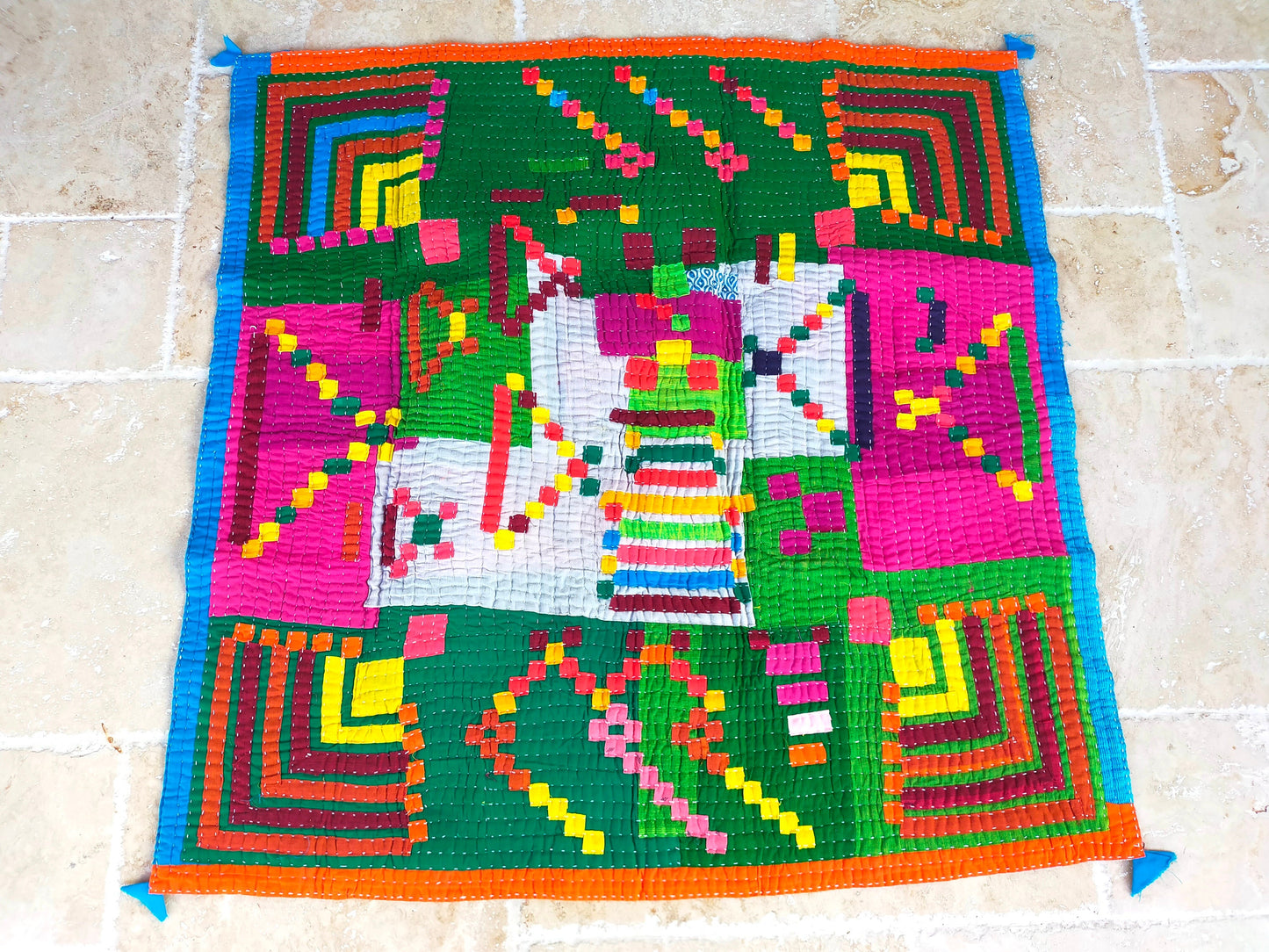 Siddi Kavand - Kantha Quilt - Baby Quilt Or Wall Hanging, Made With Up-Cycled Cotton Offcuts - Hand-Stitched By Women In Karnataka, India