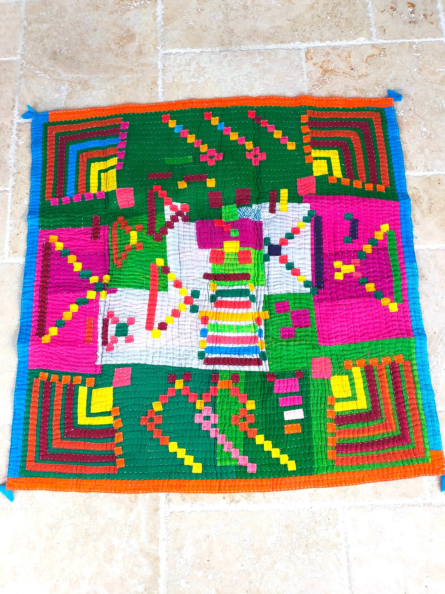 Siddi Kavand - Kantha Quilt - Baby Quilt Or Wall Hanging, Made With Up-Cycled Cotton Offcuts - Hand-Stitched By Women In Karnataka, India