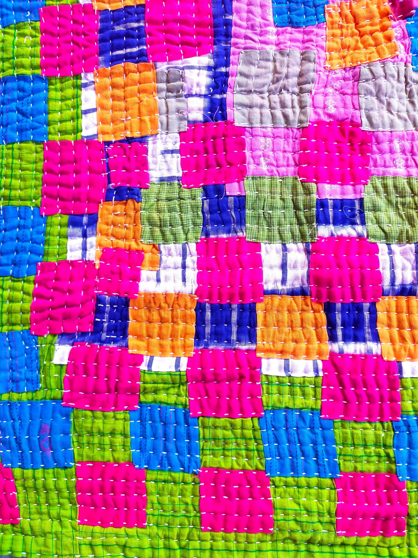 Siddi Kavand - Kantha Quilt - Double Quilt Or Textile Art, Made With Up-Cycled Cotton Offcuts - Hand-Stitched By Women In Karnataka, India