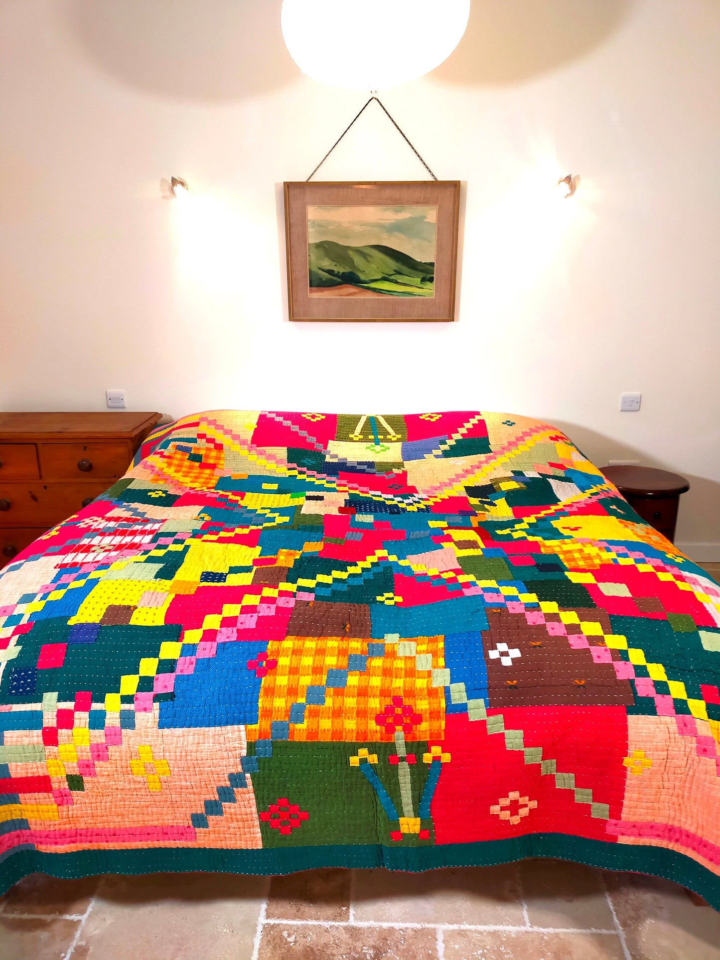 A Siddi Kavand - Kantha Quilt - Large Quilt Or Textile Art, Made With Up-Cycled Cotton - Hand-Stitched By Women In India