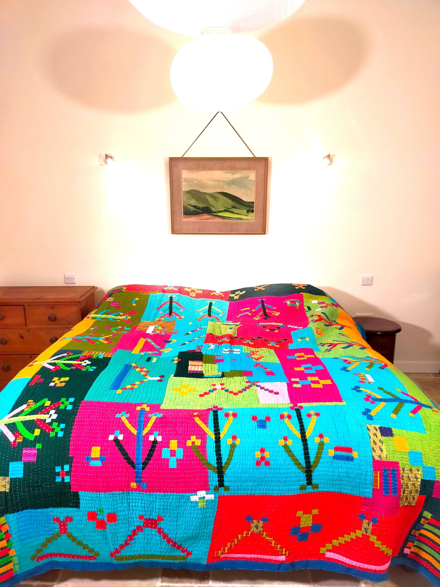 Siddi Kavand - Kantha Quilt - Large Quilt Or Textile Art, Made With Up-Cycled Cotton - Hand-Stitched By Women In Karnataka, India