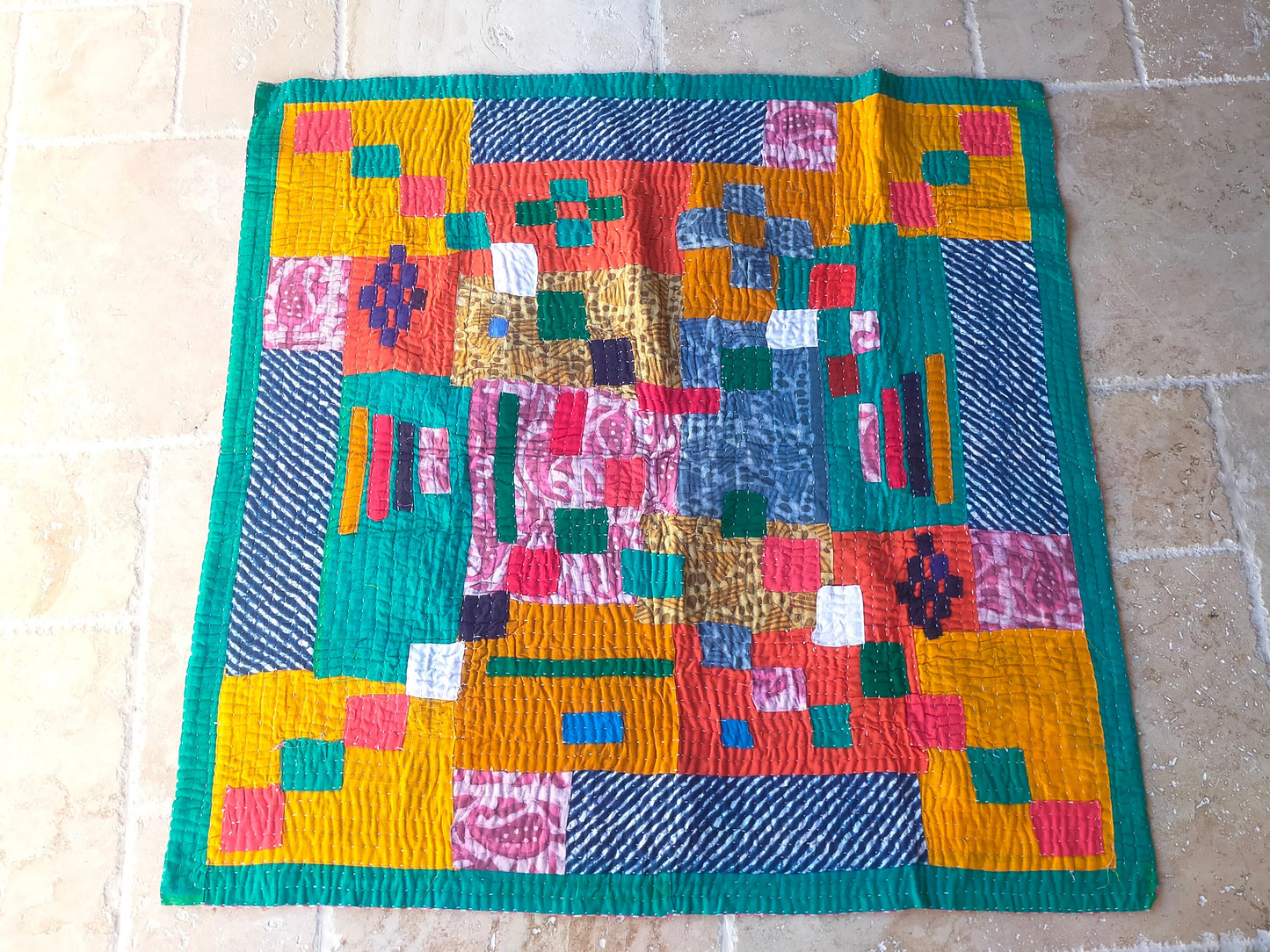 Siddi Kawandi - Quilted Kantha Babys Blanket Or Textile Art, Made With Recycled Cotton - Hand-Stitched By Women In India