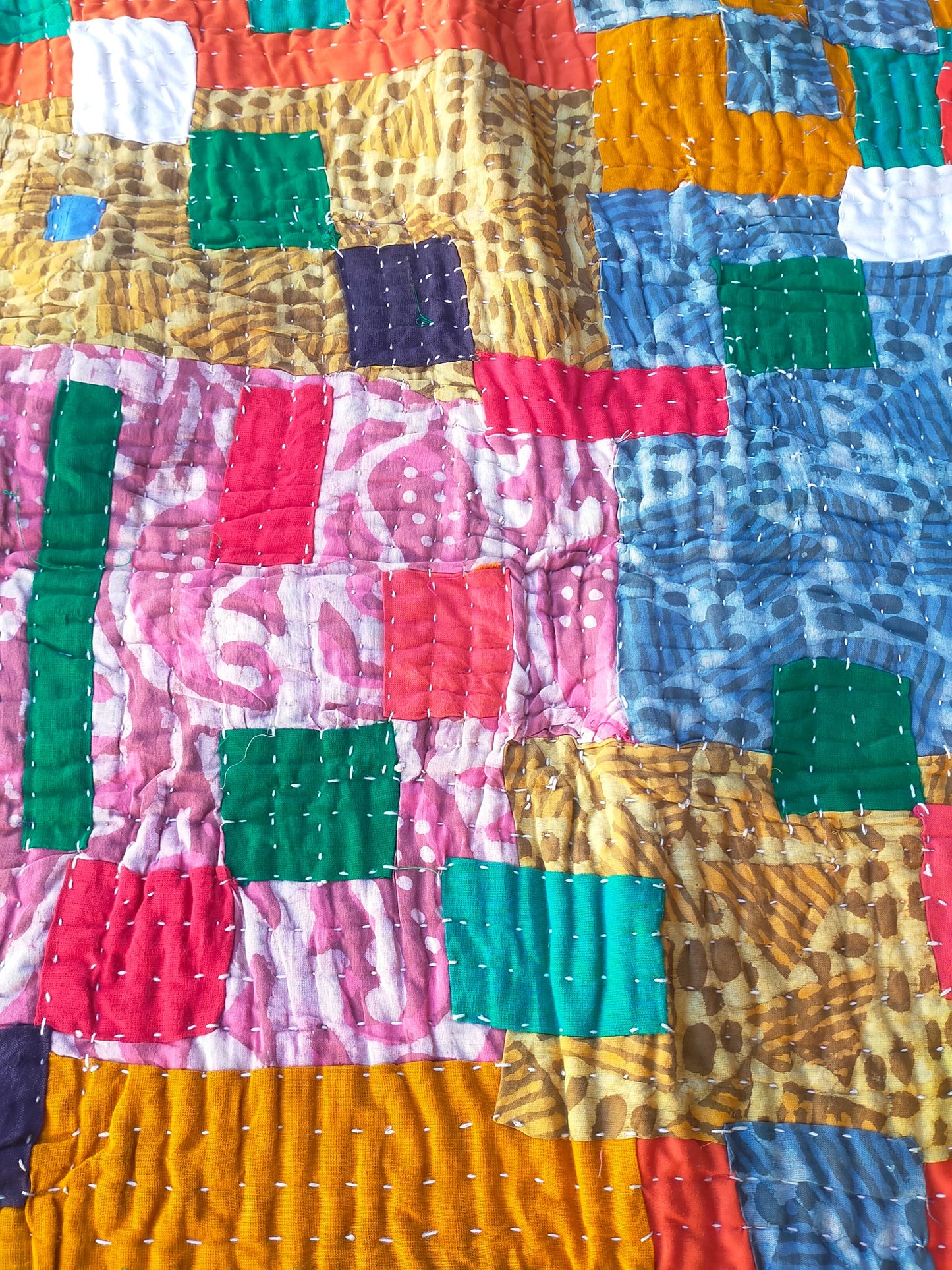 Siddi Kawandi - Quilted Kantha Babys Blanket Or Textile Art, Made With Recycled Cotton - Hand-Stitched By Women In India