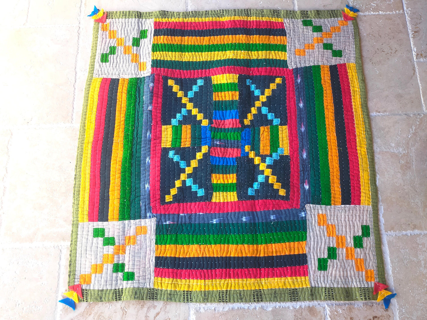 Siddi Kavand - Quilted Kantha Baby Quilt Or Textile Art, Made With Recycled Cotton - Hand-Stitched By Women In India