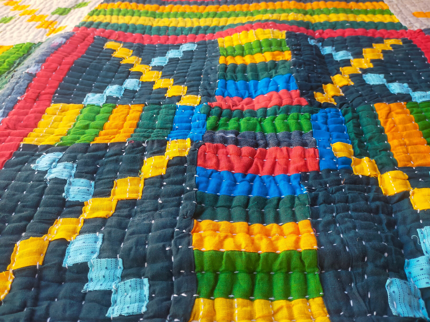 Siddi Kavand - Quilted Kantha Baby Quilt Or Textile Art, Made With Recycled Cotton - Hand-Stitched By Women In India