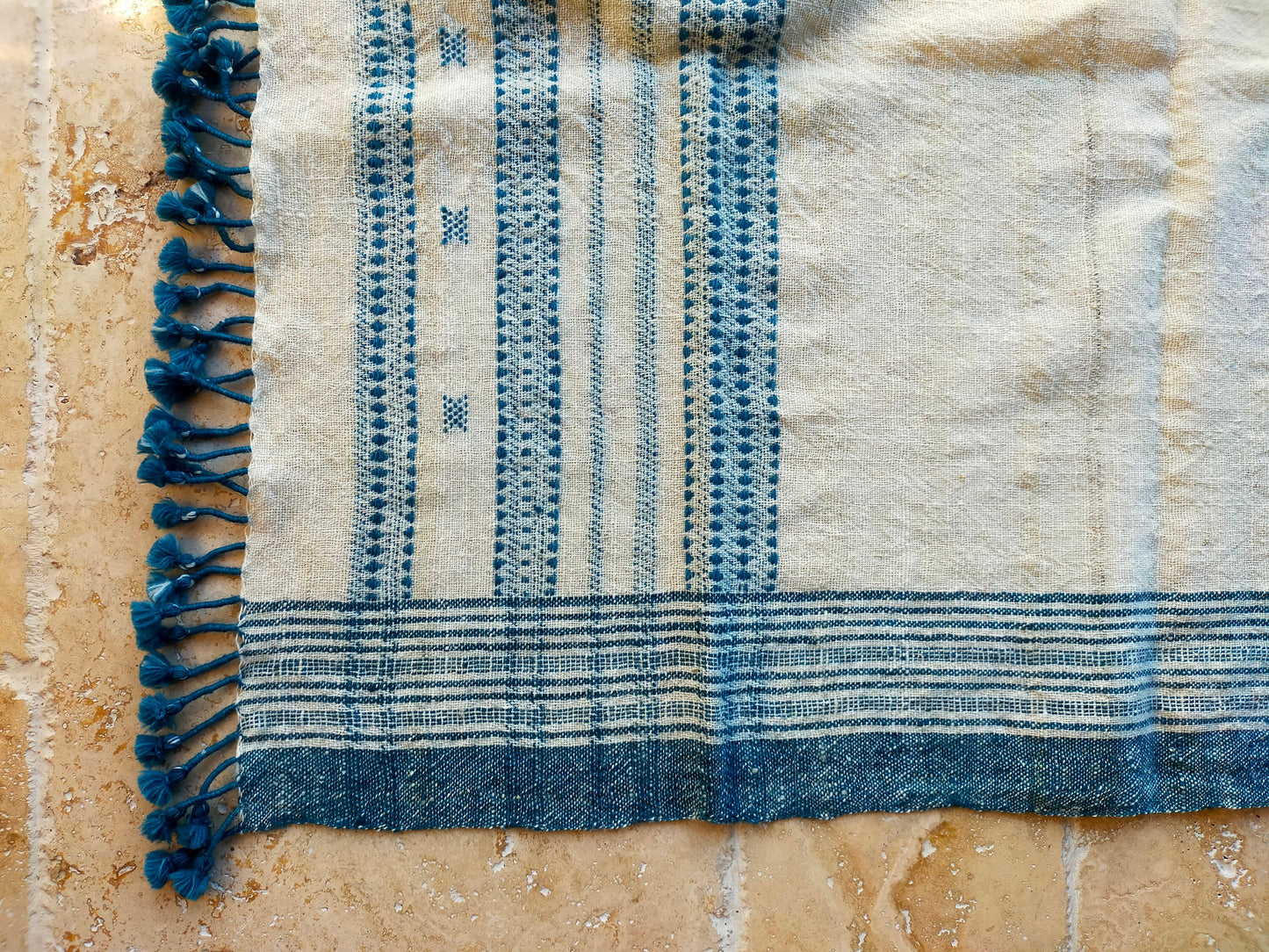 Handwoven Desi Wool (indian wool) Indigo Shawls/Throws From Kutch Gujarat Cream And Indigo