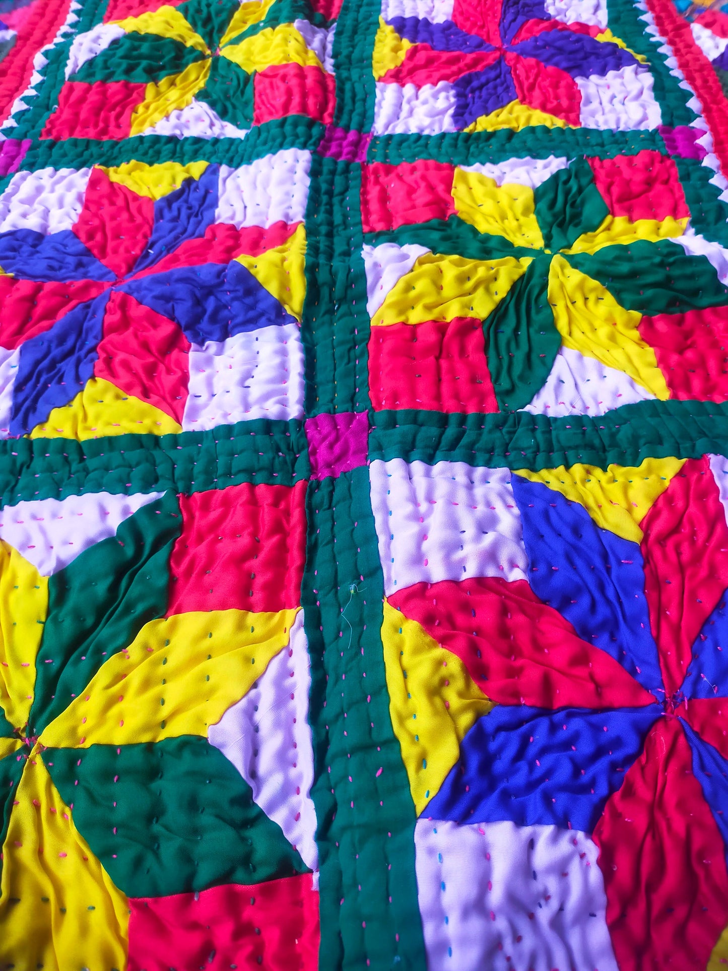 Hand-Stitched Patchwork Quilt From The Meghwal Tribe Of Kutch, Gujarat. Ralli Kantha Quilted