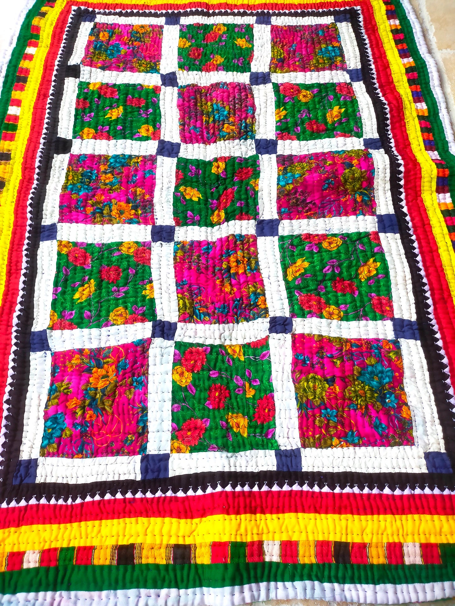 Hand-Stitched Patchwork Quilt From The Meghwal Tribe Of Kutch, Gujarat. Bright And Colourful
