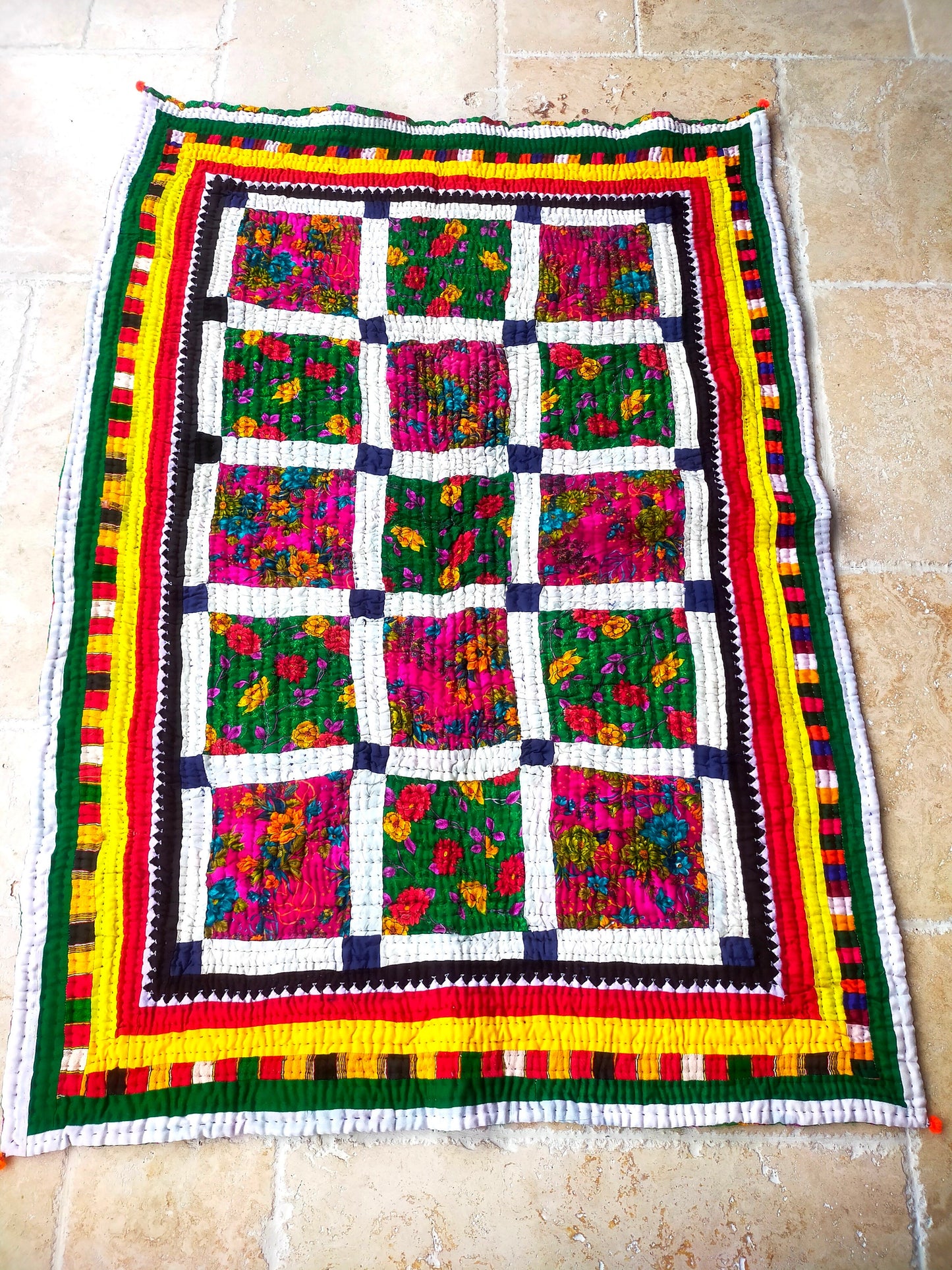 Hand-Stitched Patchwork Quilt From The Meghwal Tribe Of Kutch, Gujarat. Bright And Colourful