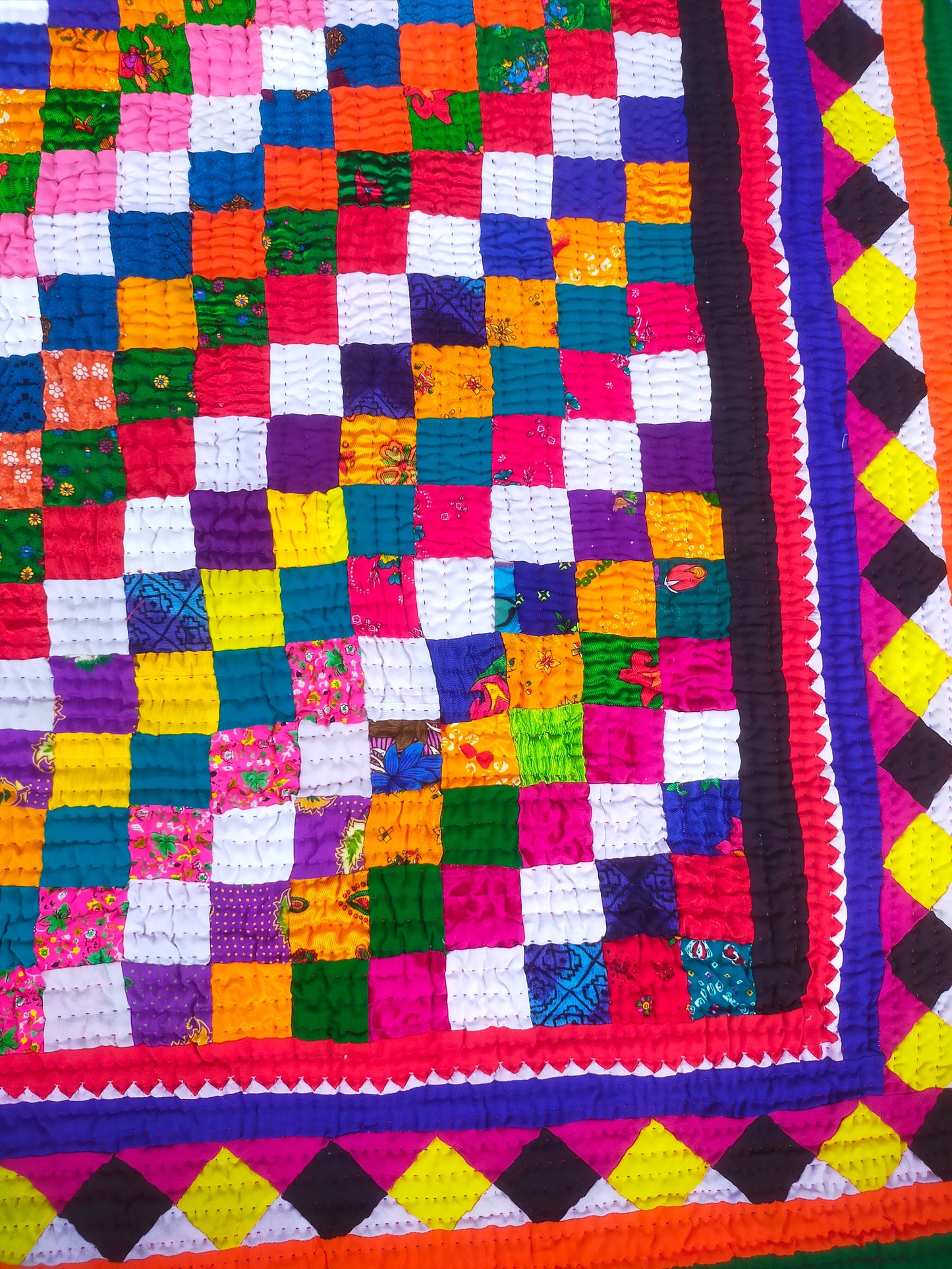 Hand Stitched Patchwork Quilt From The Meghwal Tribe Of Kutch, Gujarat. Ralli Multi Coloured