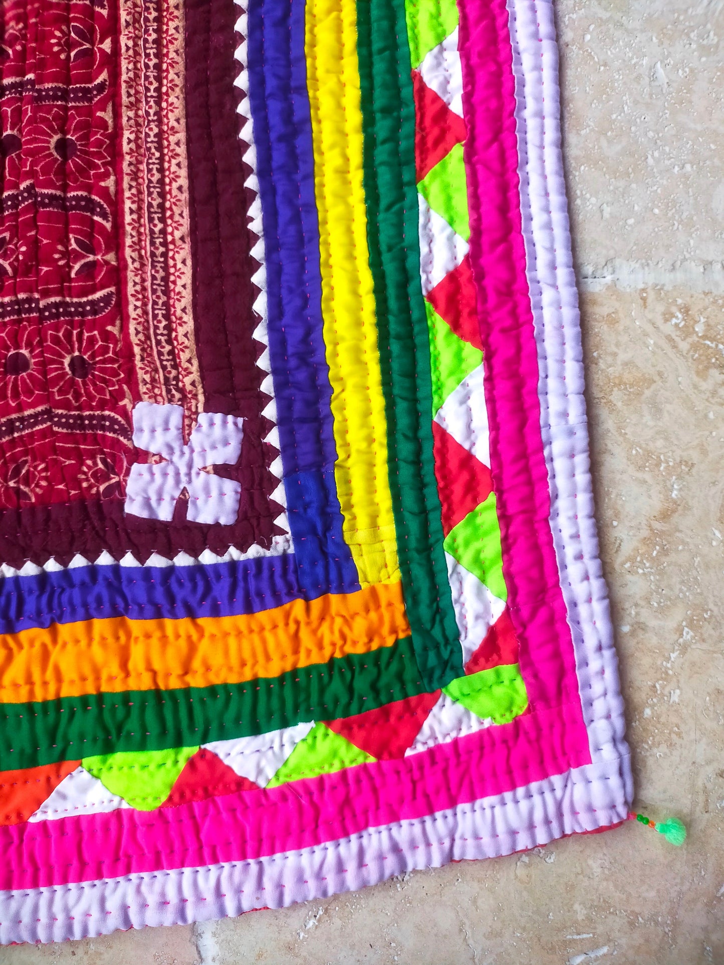 Hand-Stitched Patchwork Quilt From The Meghwal Tribe Of Kutch, Gujarat. Kantha Ralli