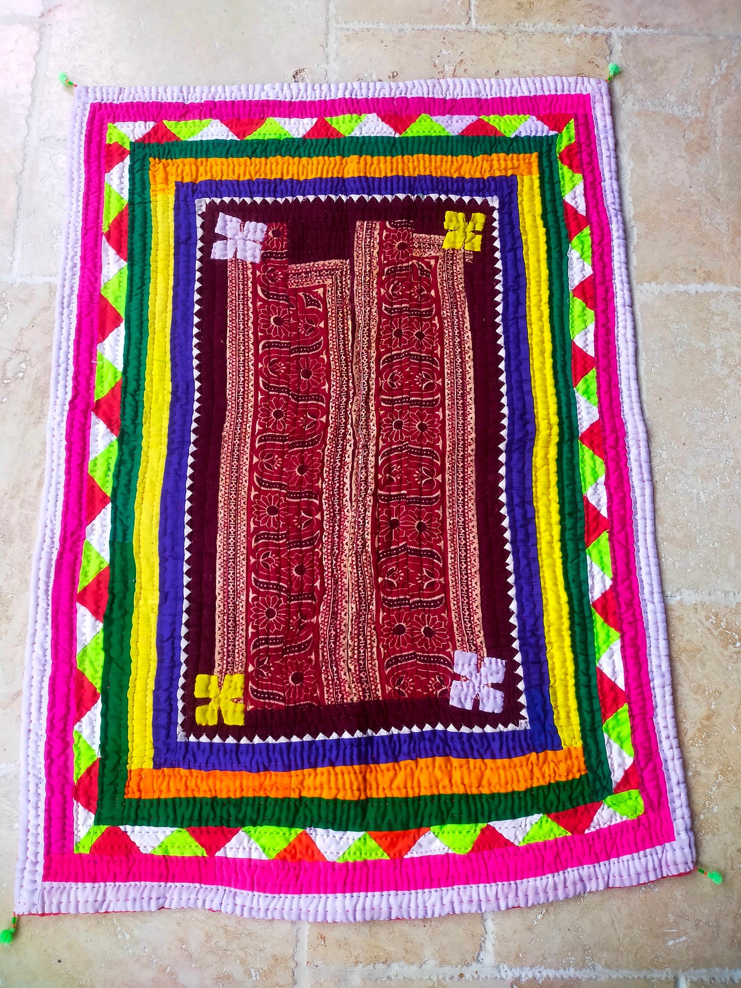 Hand-Stitched Patchwork Quilt From The Meghwal Tribe Of Kutch, Gujarat. Kantha Ralli