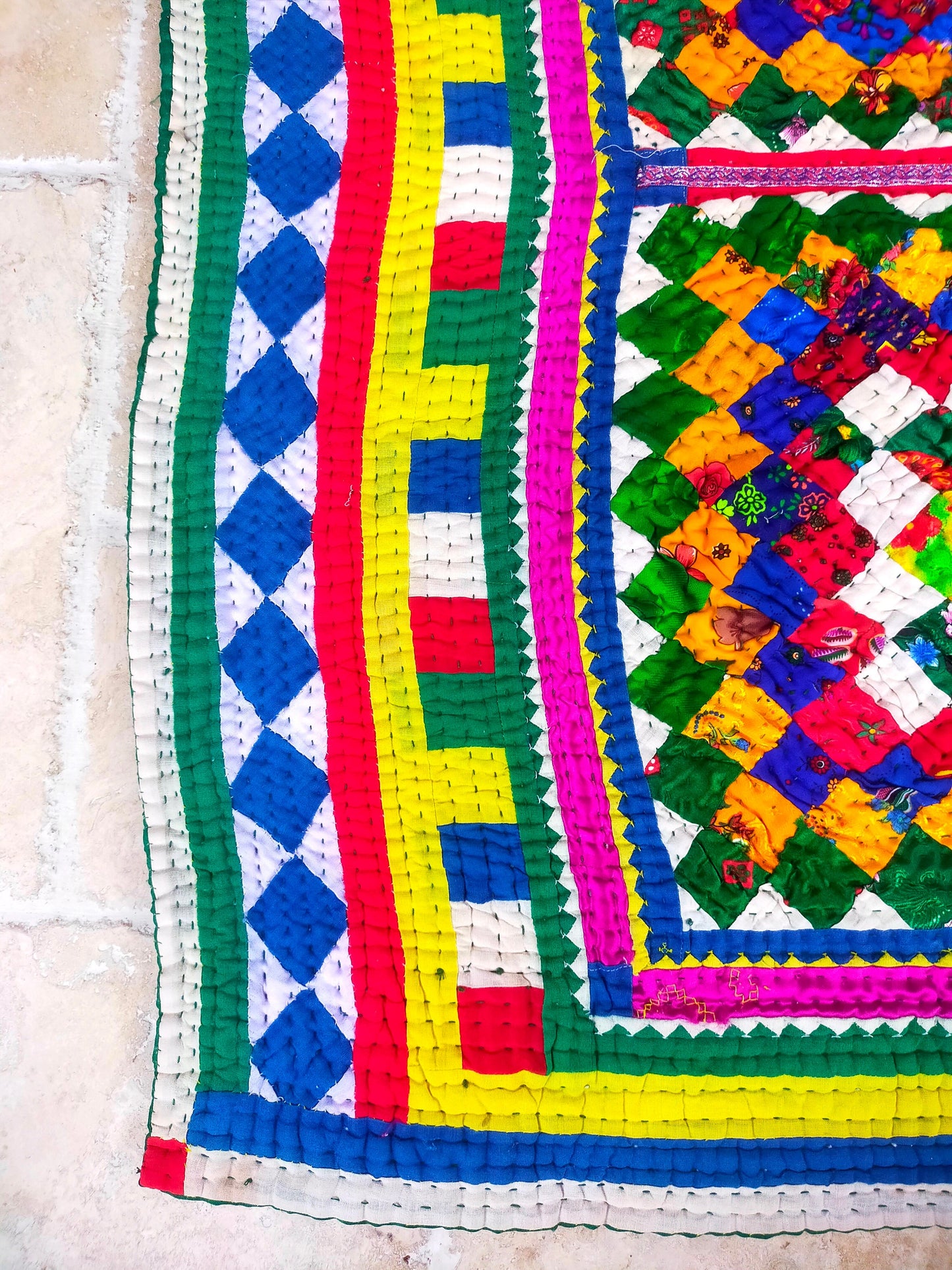 Hand-Stitched Patchwork Quilt From The Meghwal Tribe Of Kutch, Gujarat. Ralli Kantha