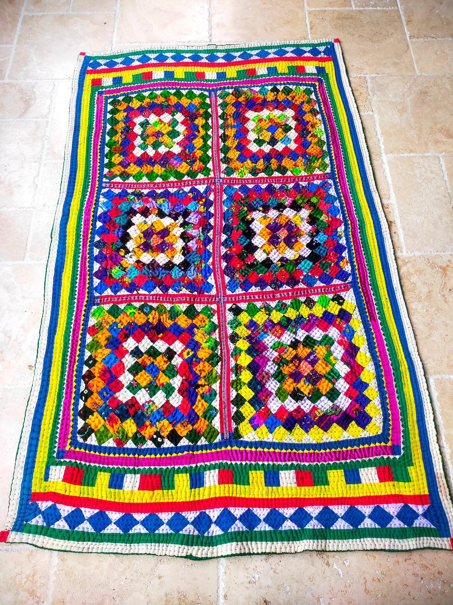 Hand-Stitched Patchwork Quilt From The Meghwal Tribe Of Kutch, Gujarat. Ralli Kantha
