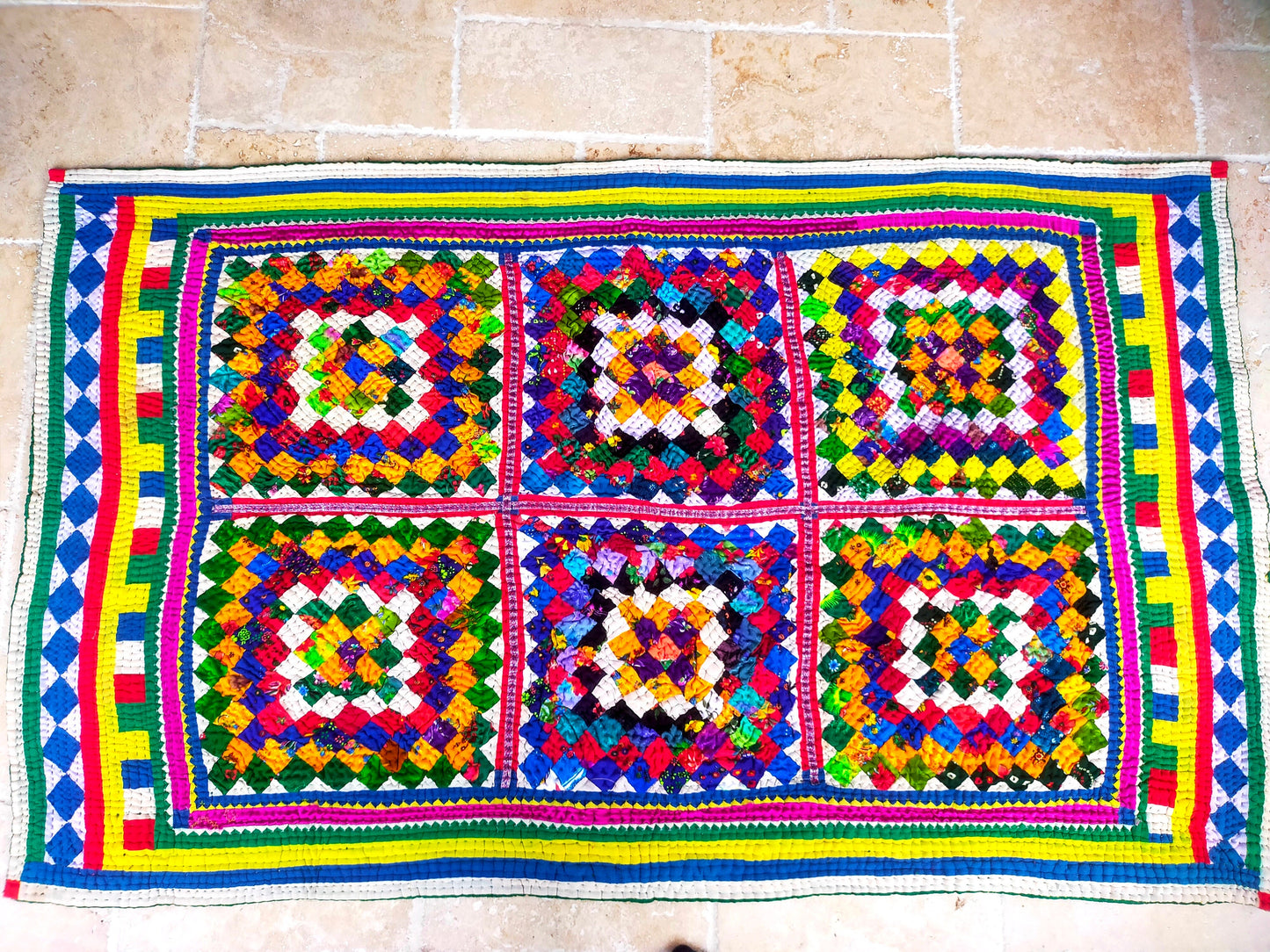 Hand-Stitched Patchwork Quilt From The Meghwal Tribe Of Kutch, Gujarat. Ralli Kantha