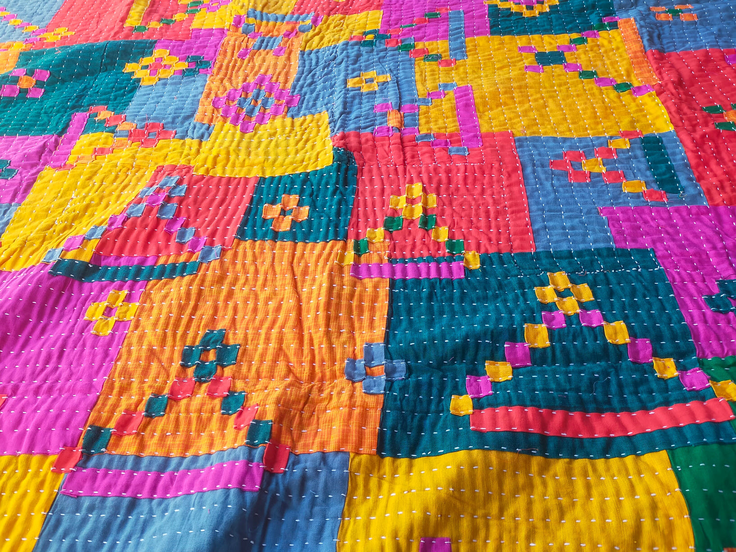 Siddi Kavand - Kantha Quilt - Double Quilt Or Textile Art, Made With Up-Cycled Cotton - Hand-Stitched By Women In Karnataka, India