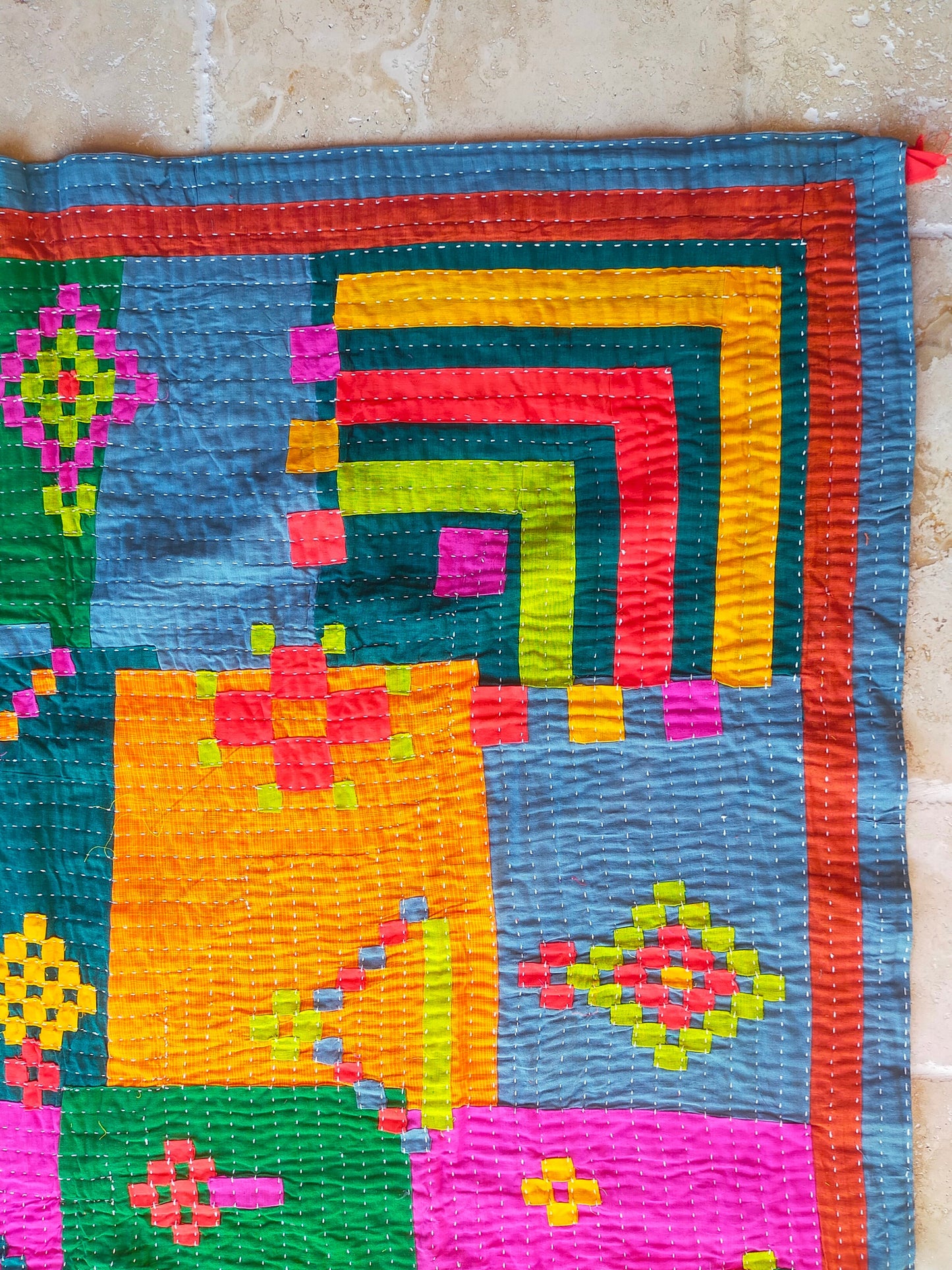 Siddi Kavand - Kantha Quilt - Double Quilt Or Textile Art, Made With Up-Cycled Cotton - Hand-Stitched By Women In Karnataka, India