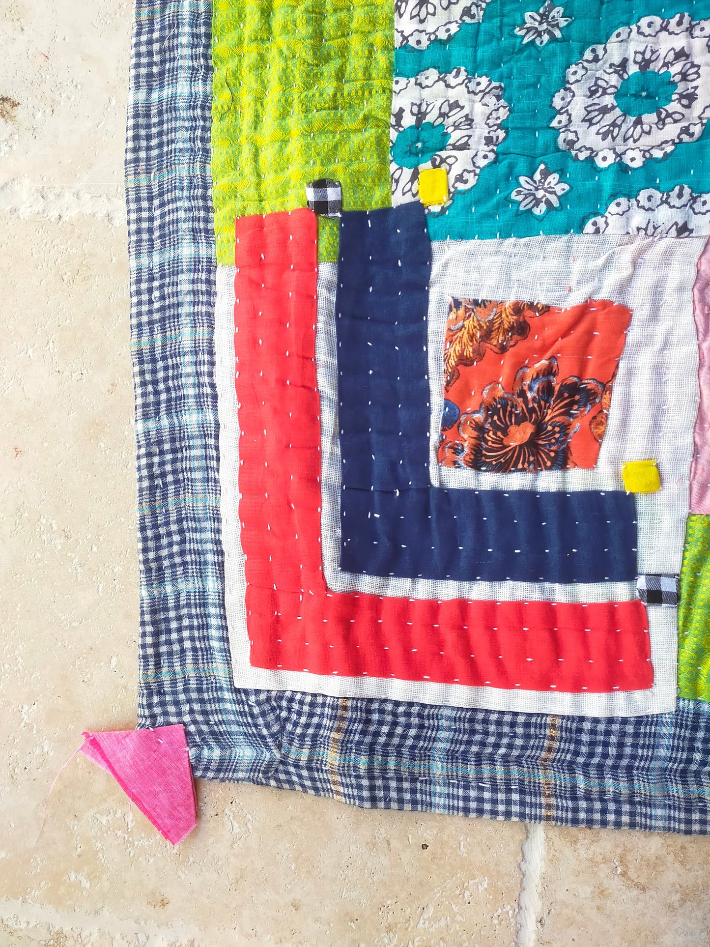 Siddi Kavand - Kantha Quilt - Single Quilt Or Textile Art, Made With Recycled Cotton - Hand-Stitched By Women In India
