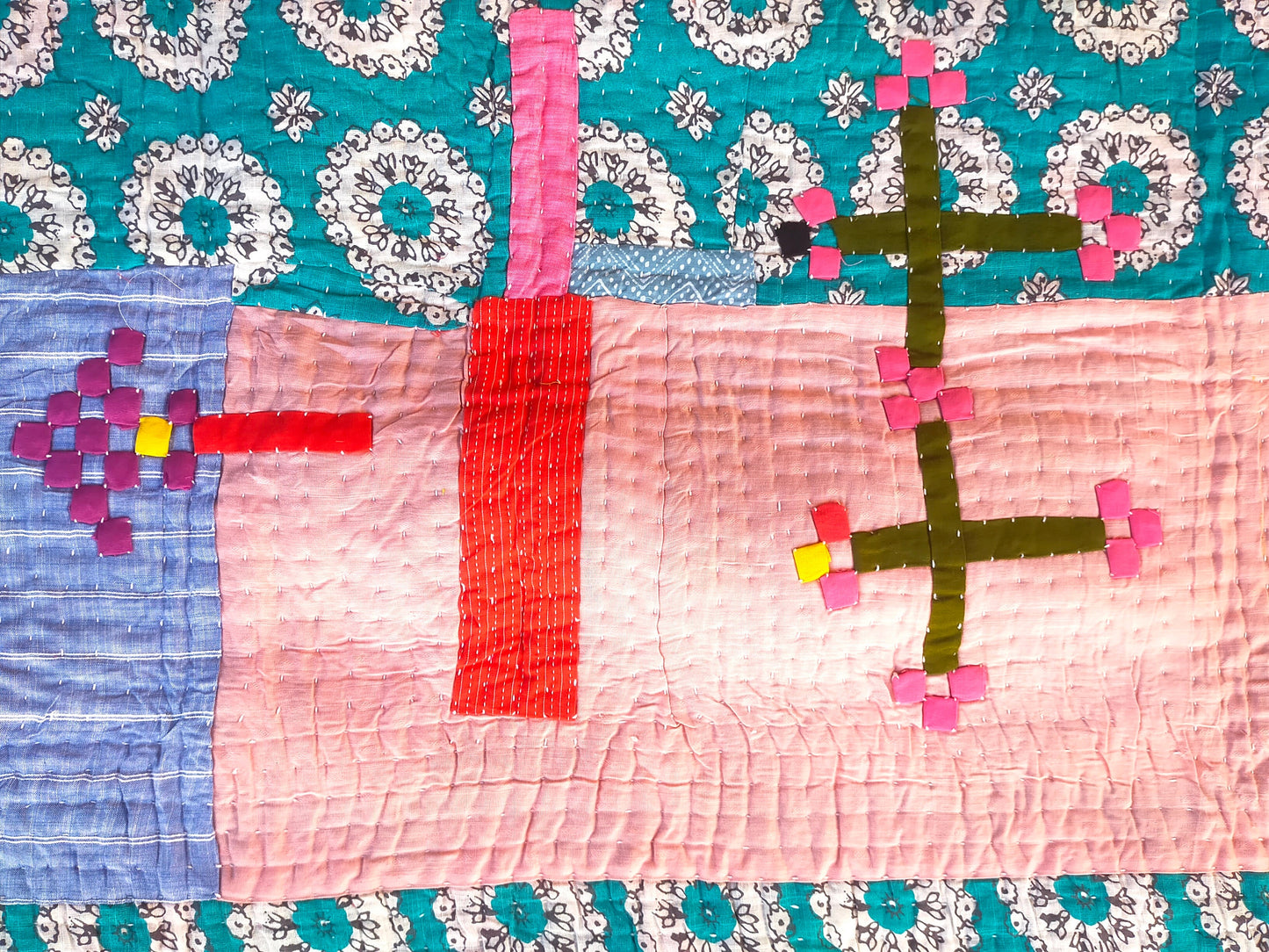 Siddi Kavand - Kantha Quilt - Single Quilt Or Textile Art, Made With Recycled Cotton - Hand-Stitched By Women In India
