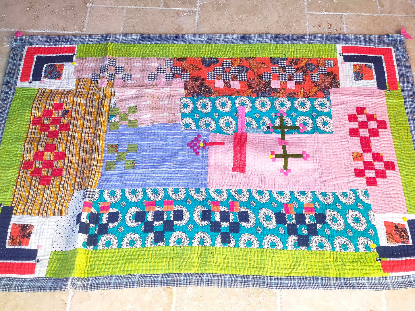 Siddi Kavand - Kantha Quilt - Single Quilt Or Textile Art, Made With Recycled Cotton - Hand-Stitched By Women In India