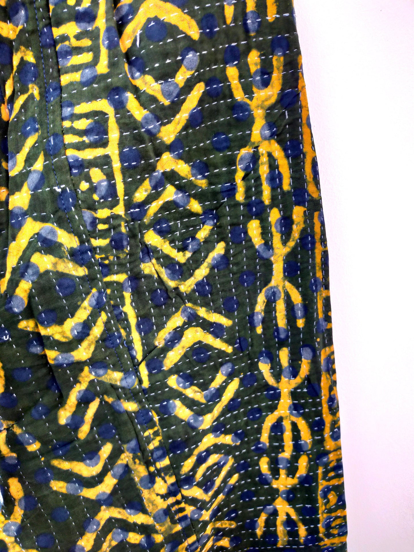 Vintage Cotton Kantha Pants With Elasticated Waist, Over-dyed and Block Printed in Natural Indigo - Comfy Trousers