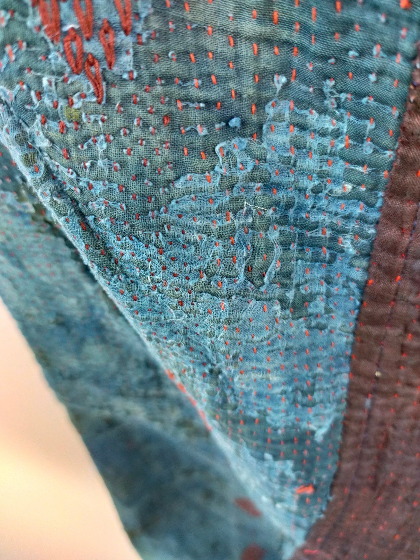 Vintage Cotton Kantha Elasticated Trousers Pants, Over-dyed in Natural Indigo Plant Dye