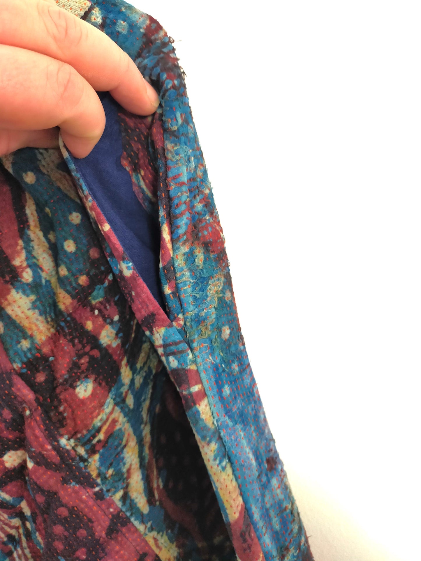 Vintage Cotton Hand-Stitched Kantha Trousers/Pants, Over-dyed and Block Printed in Natural Indigo