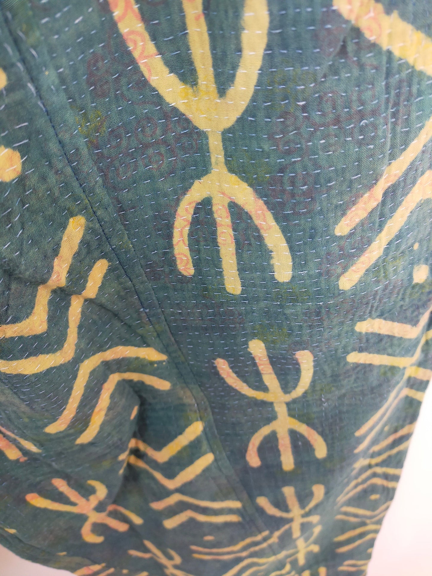 Vintage Cotton Hand Stitched Kantha Elasticated Trousers Pants, Over-dyed and Block Printed in Natural Indigo