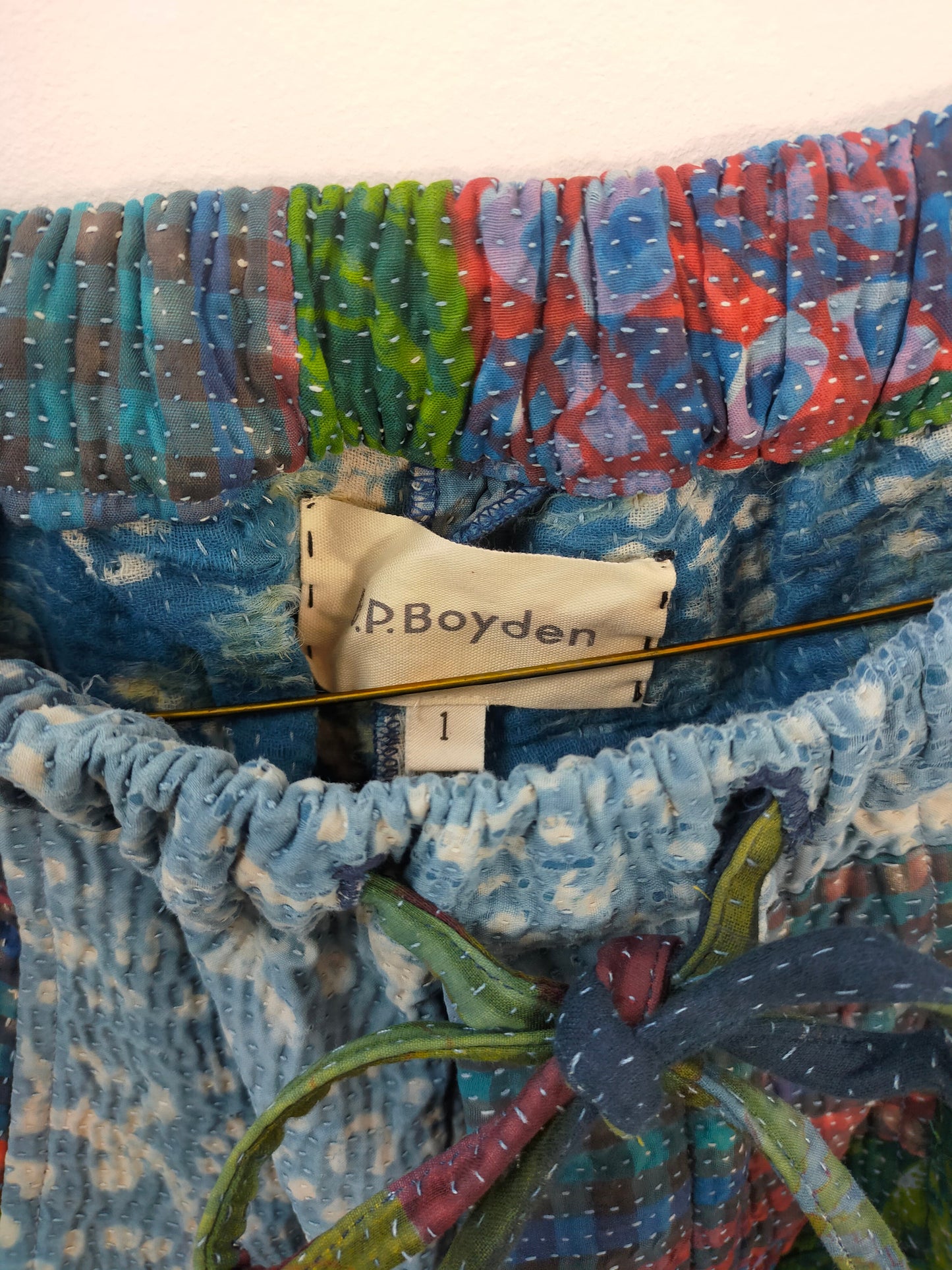 Vintage Cotton Kantha Elasticated Patchwork Trousers Pants, Overdyed With Natural Indigo