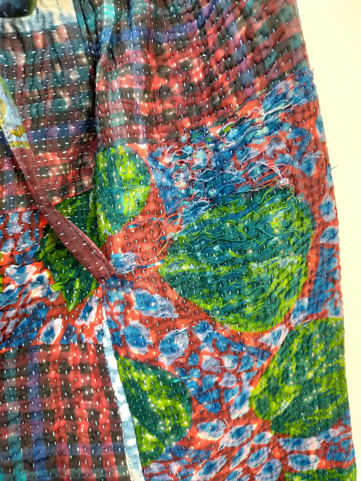 Vintage Cotton Kantha Elasticated Patchwork Trousers Pants, Overdyed With Natural Indigo