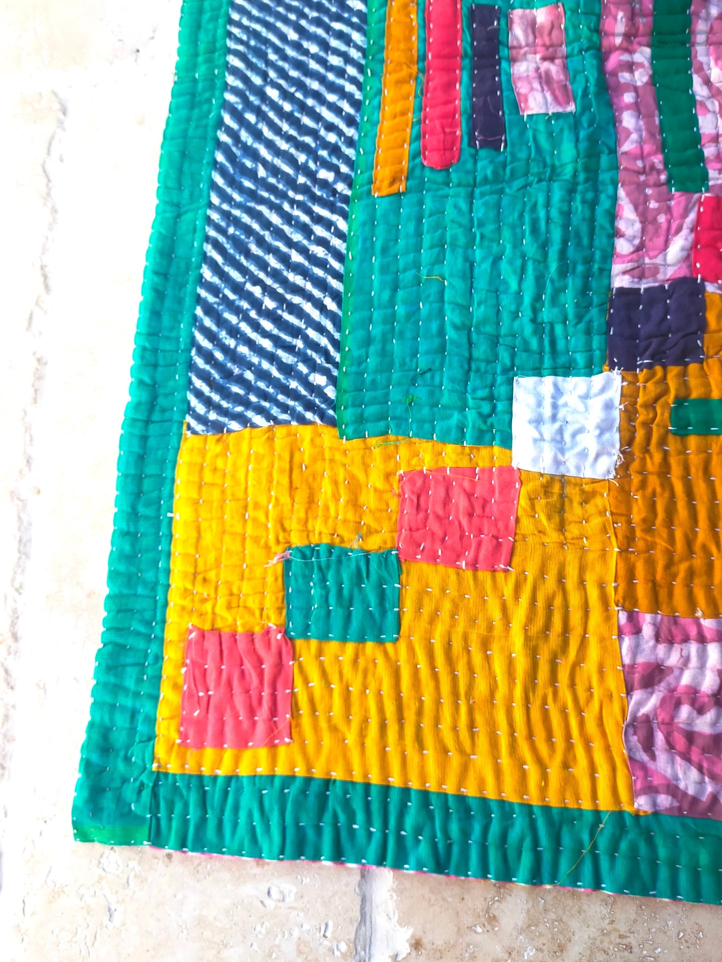 Siddi Kawandi - Quilted Kantha Babys Blanket Or Textile Art, Made With Recycled Cotton - Hand-Stitched By Women In India
