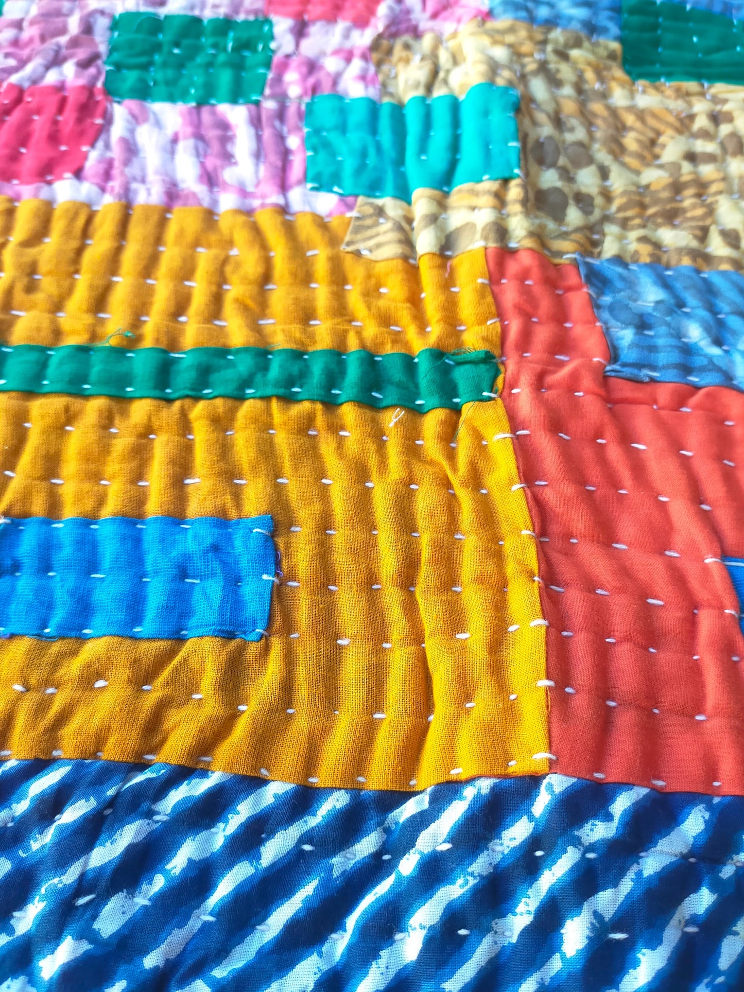 Siddi Kawandi - Quilted Kantha Babys Blanket Or Textile Art, Made With Recycled Cotton - Hand-Stitched By Women In India
