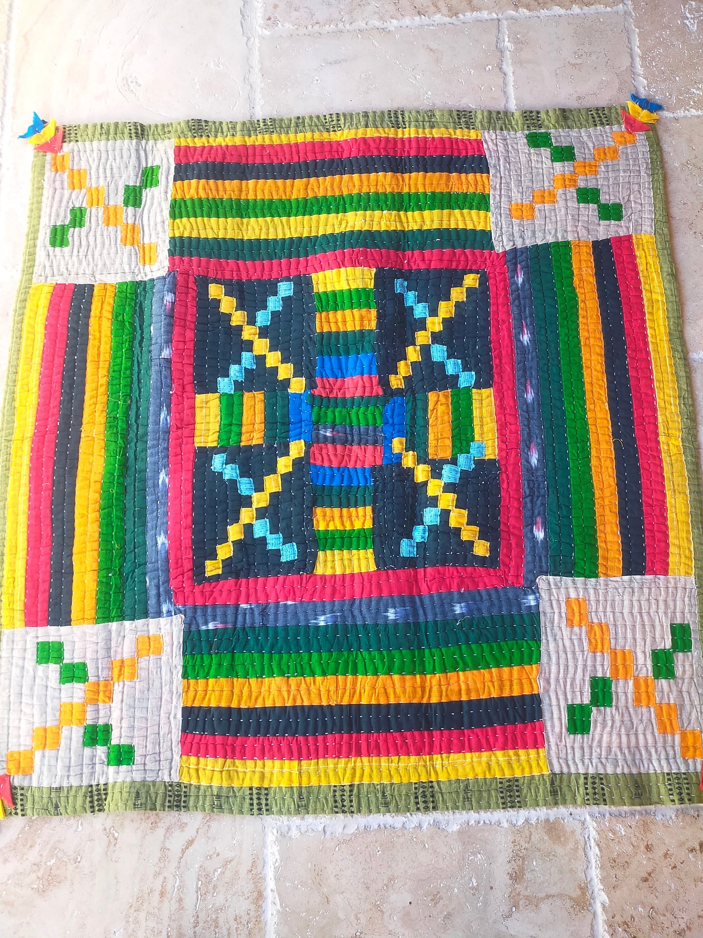 Siddi Kavand - Quilted Kantha Baby Quilt Or Textile Art, Made With Recycled Cotton - Hand-Stitched By Women In India